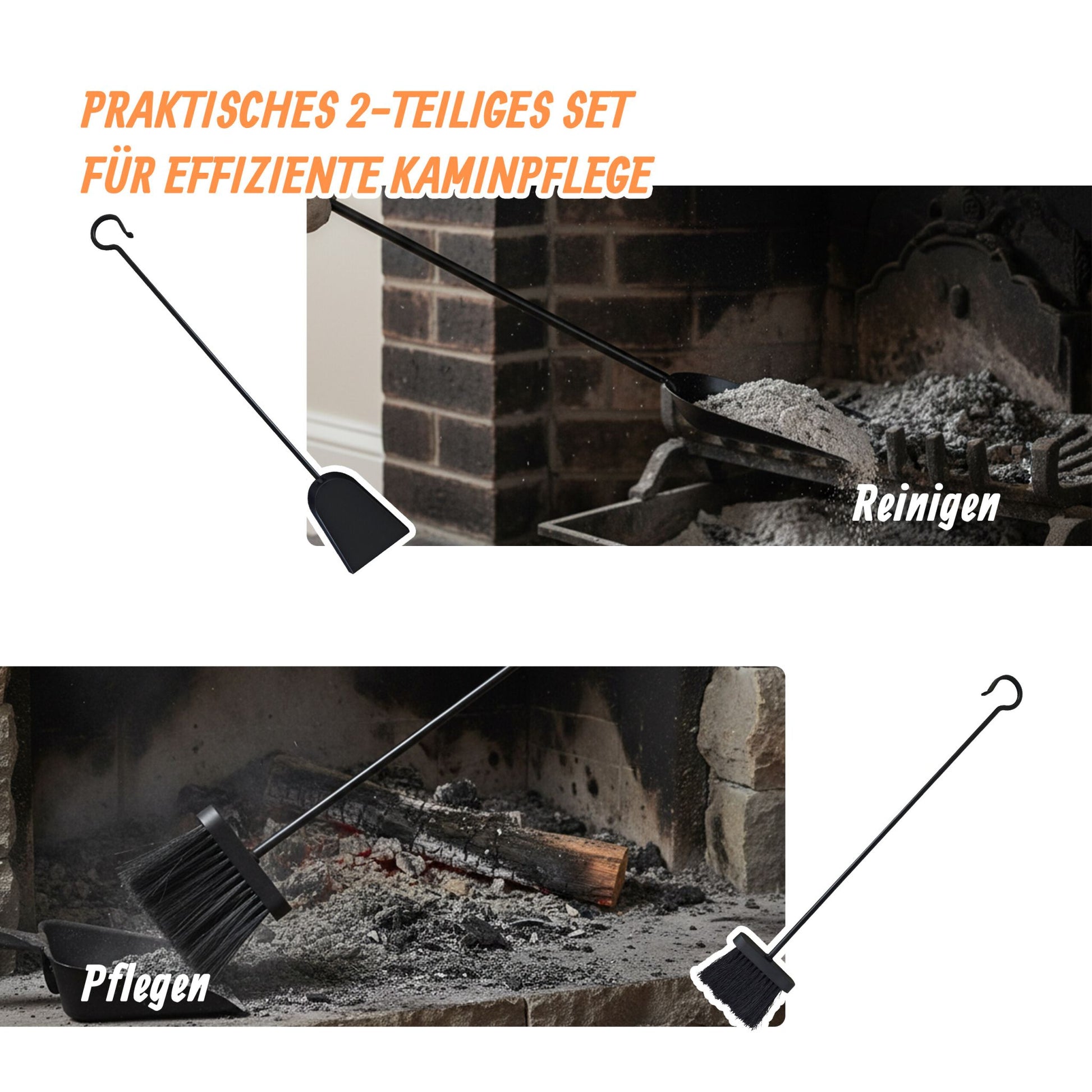 Kamin Kehrset Besen und Schaufel Schwarz von Relaxdays