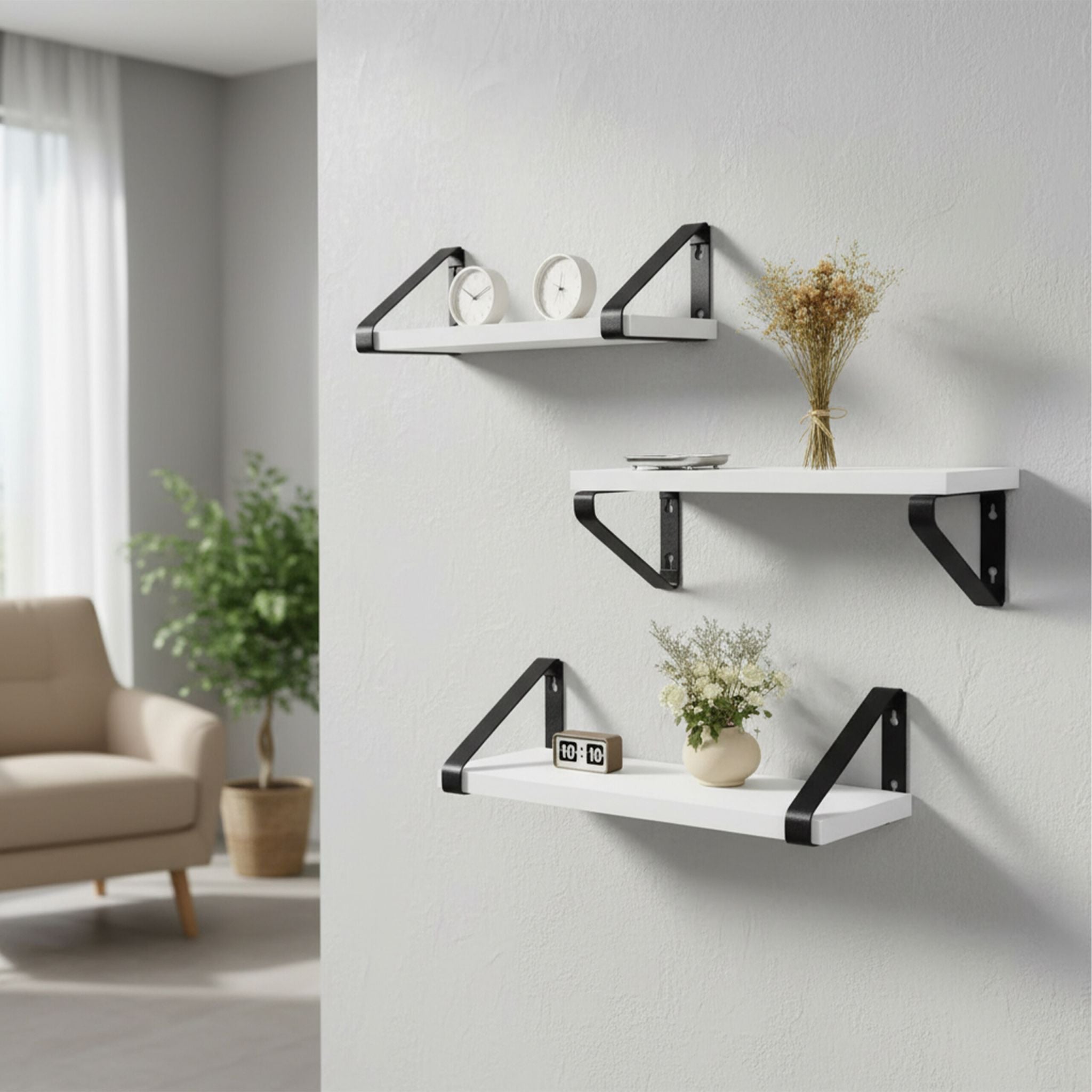 Wandregal Set 3 Grössen Weiss-Schwarz von Relaxdays