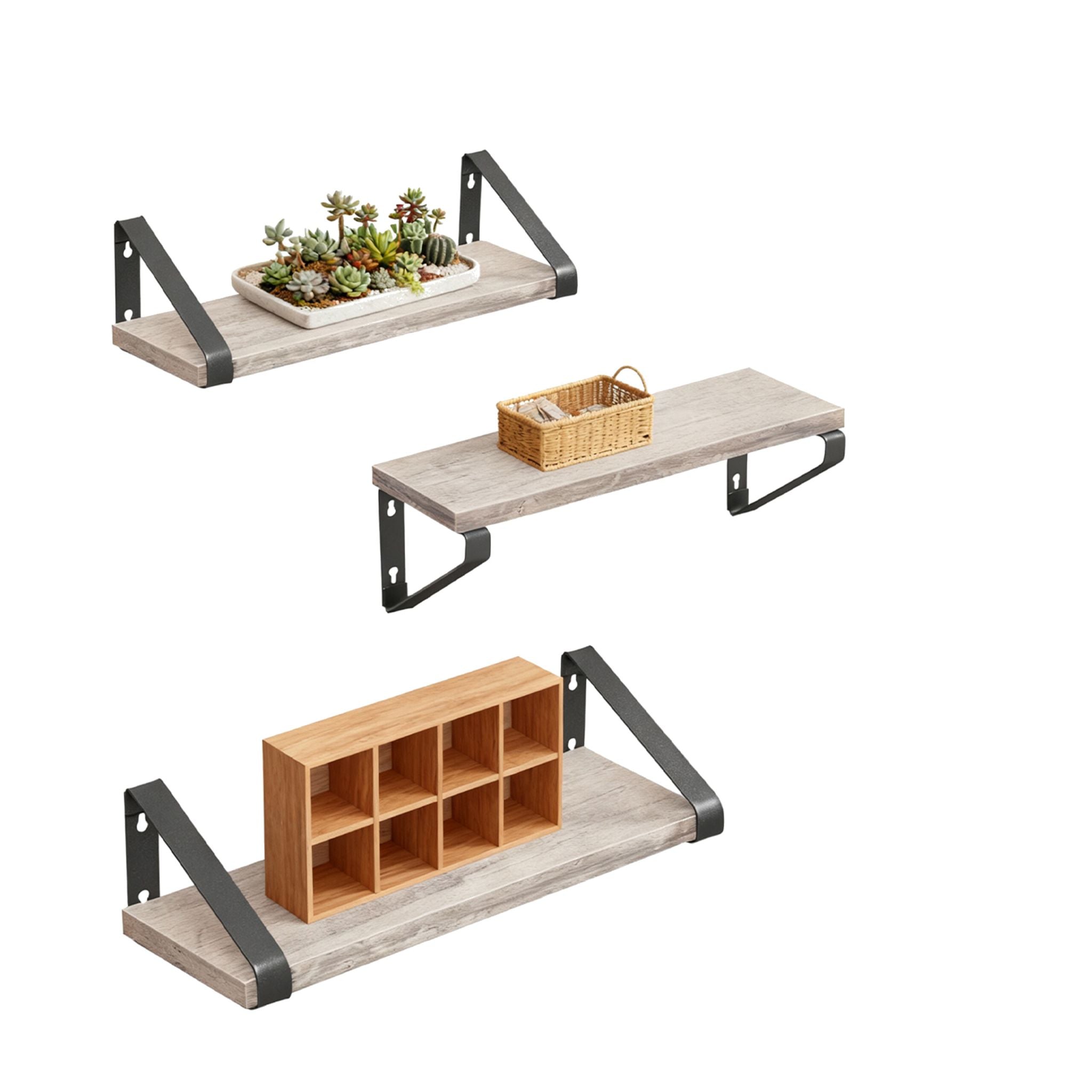 Wandregal Set 3 Grössen Beige-Schwarz von Relaxdays