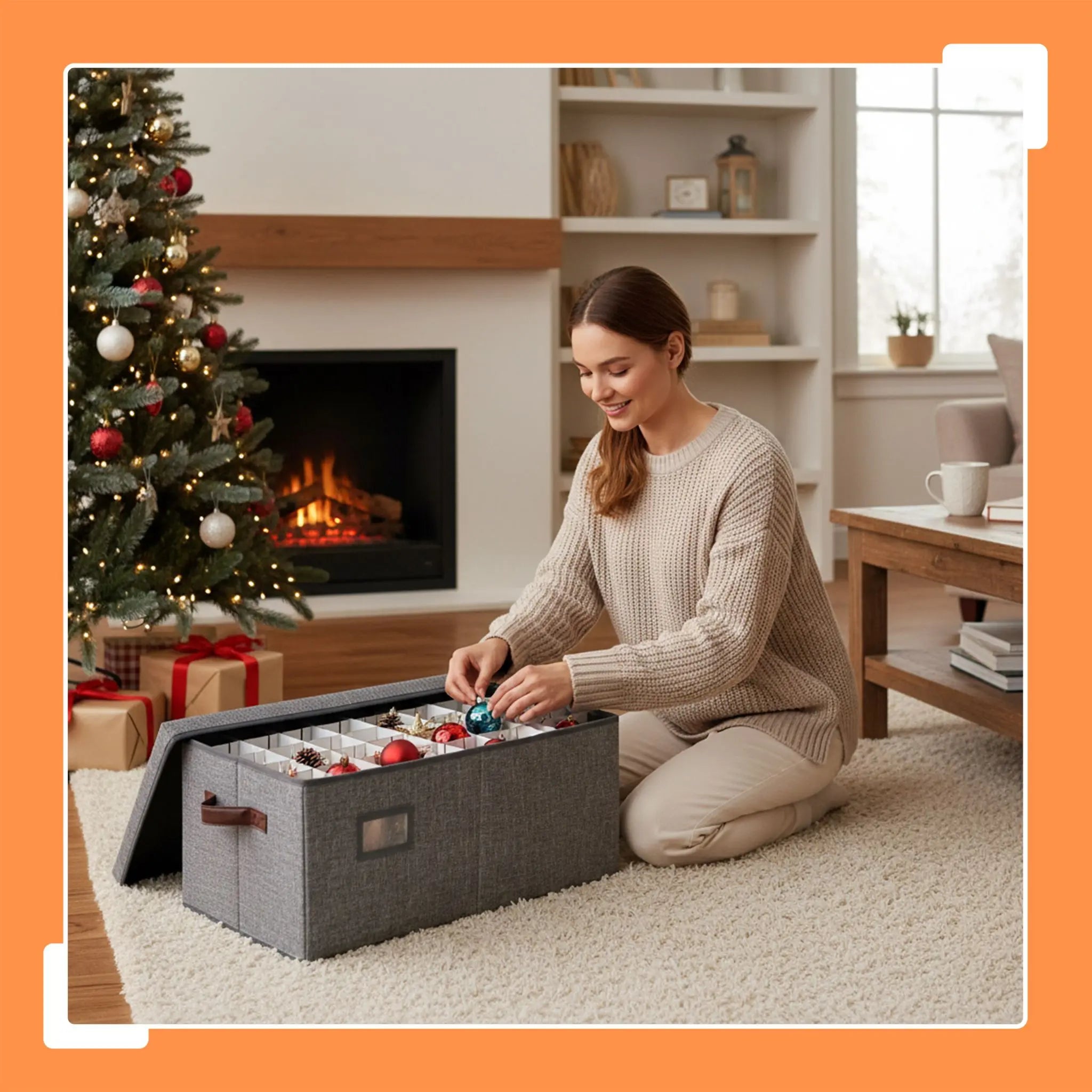 Weihnachtskugel Aufbewahrungsbox Grau-Braun von Relaxdays