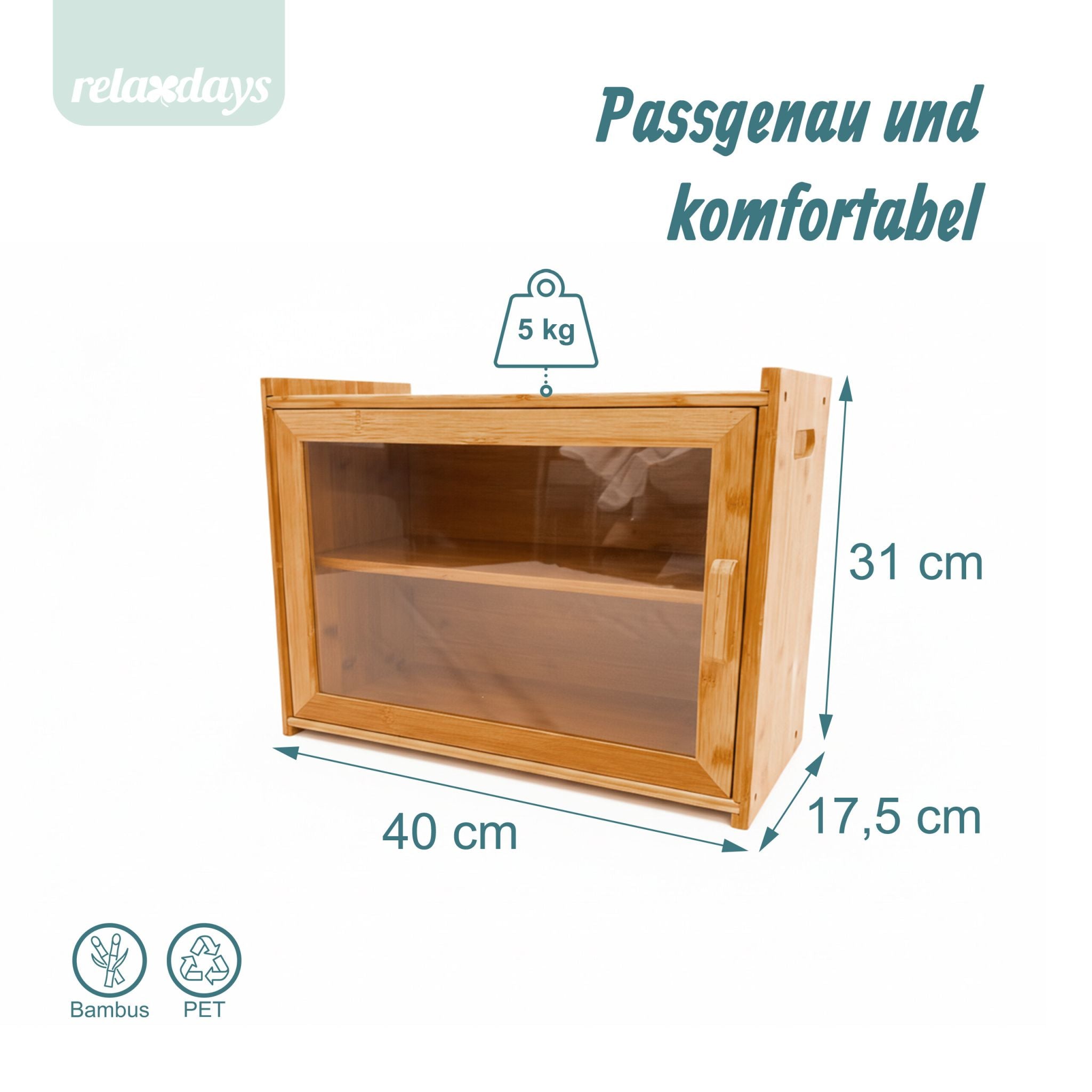 Brotkasten Bambus 2 Etagen Sichtfenster Hellbraun-Transparent von Relaxdays