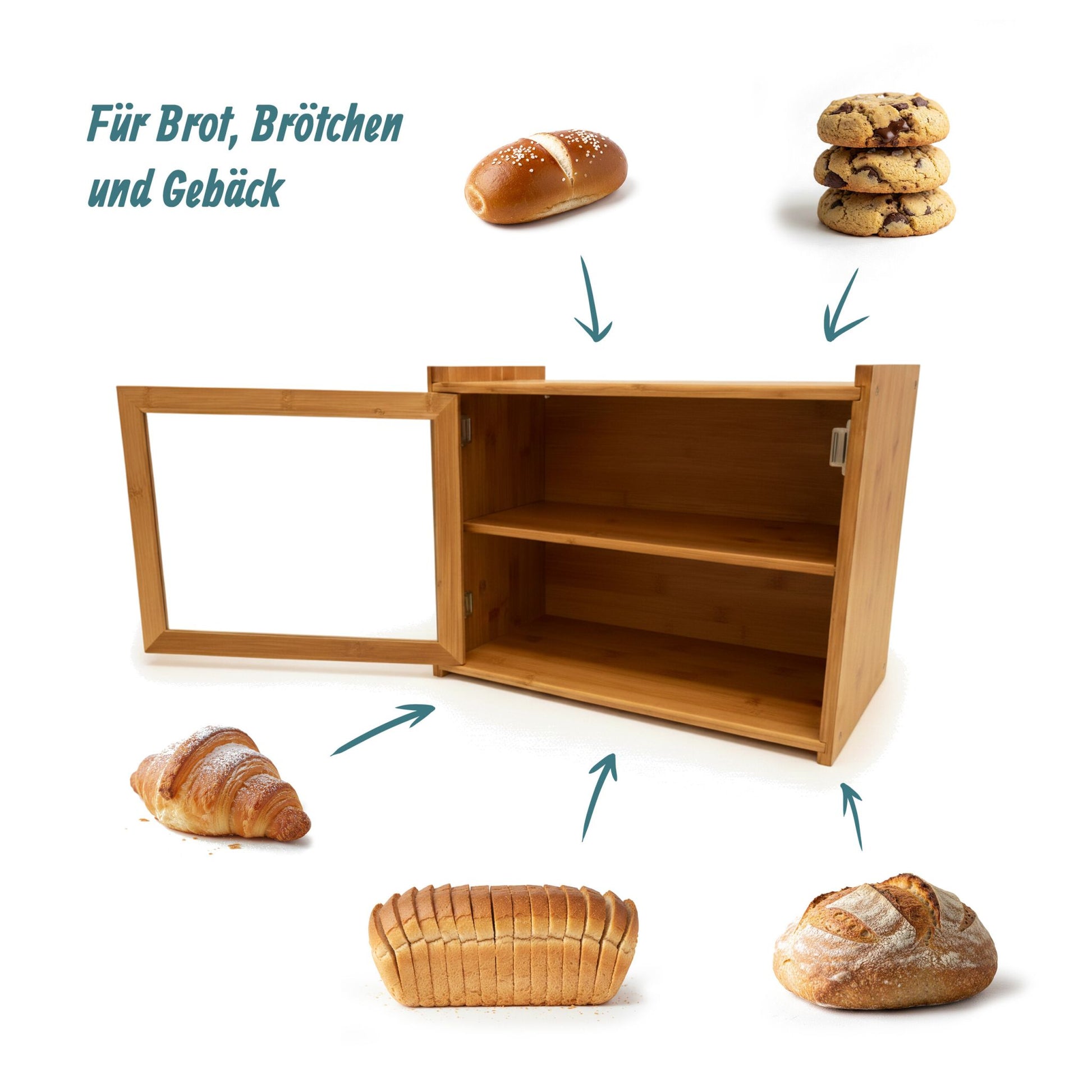 Brotkasten Bambus 2 Etagen Sichtfenster Hellbraun-Transparent von Relaxdays