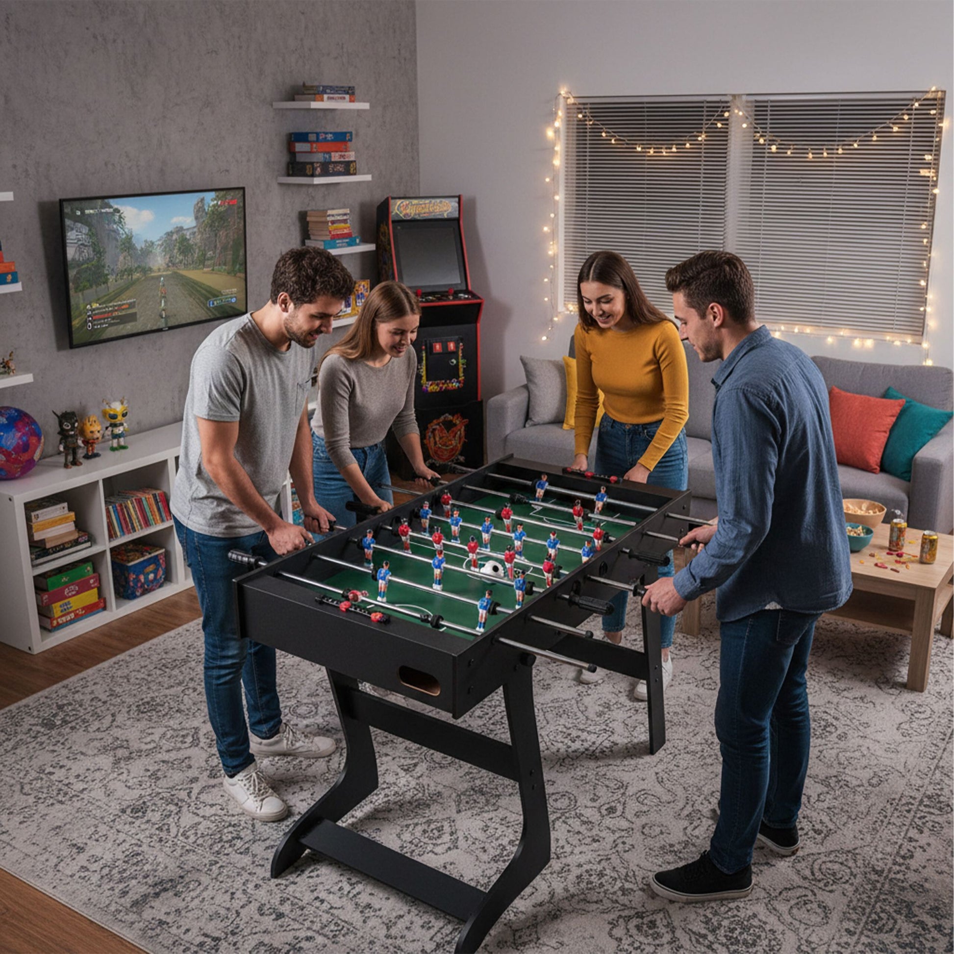 Klappbarer Kickertisch Blau-Dunkelbraun-Dunkelgrün von Relaxdays