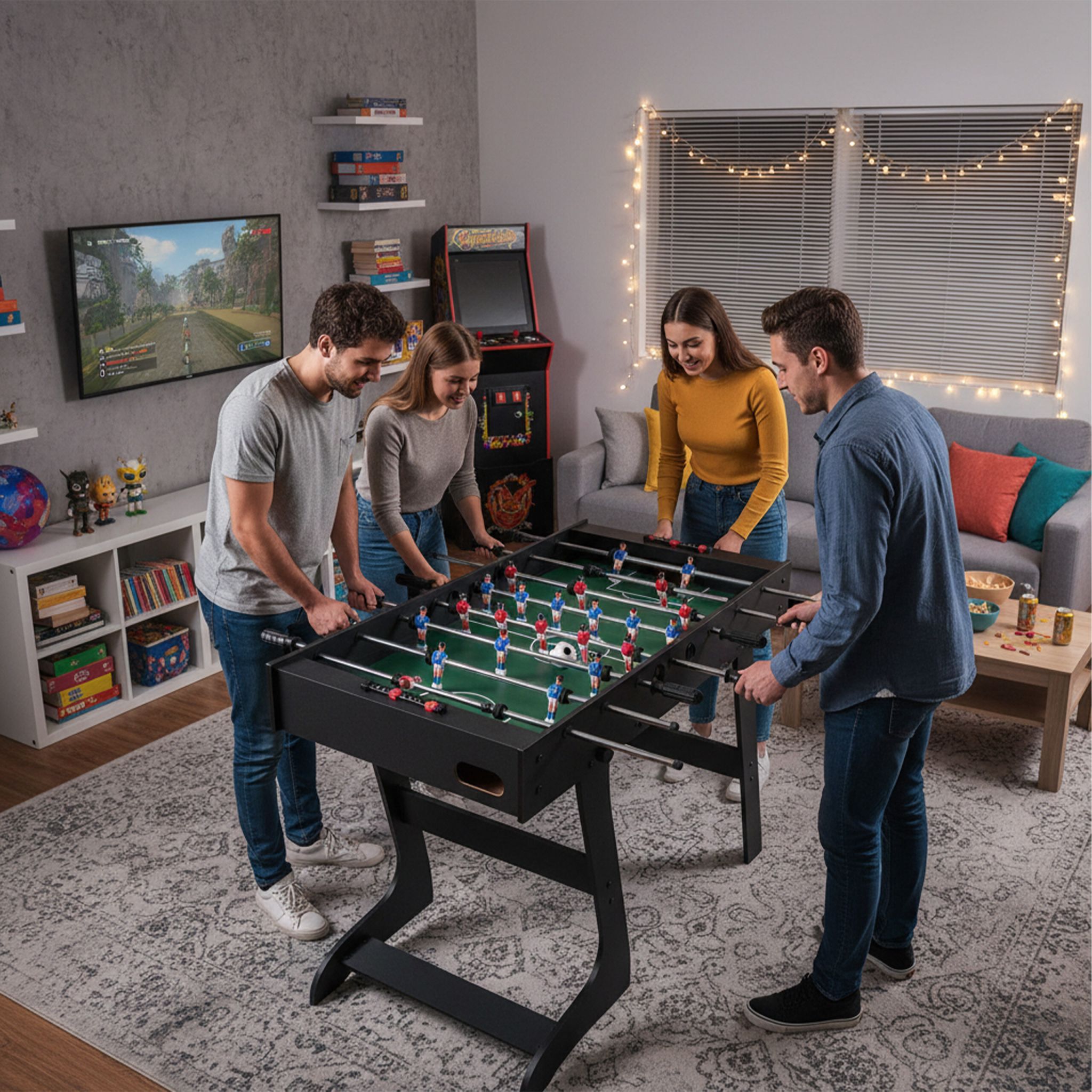 Klappbarer Kickertisch Blau-Dunkelbraun-Dunkelgrün von Relaxdays