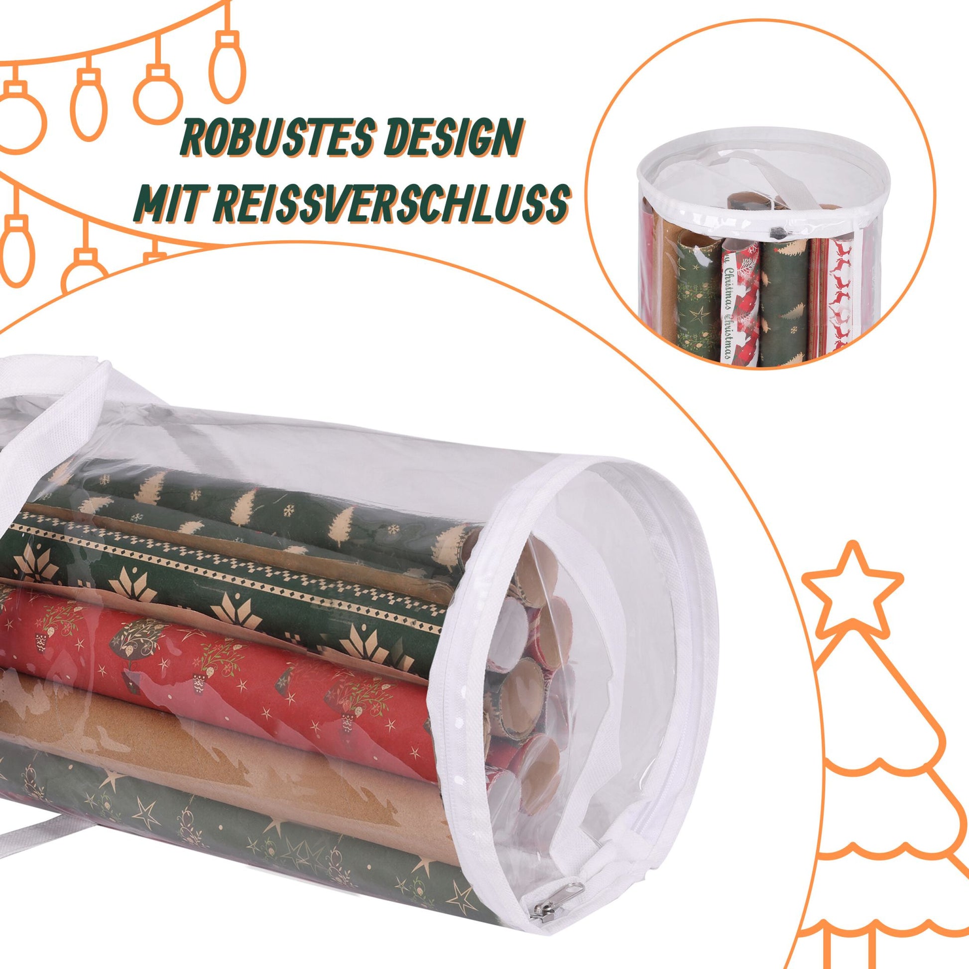 Geschenkpapier Aufbewahrung 2er-Set Weiss-Transparent von Relaxdays