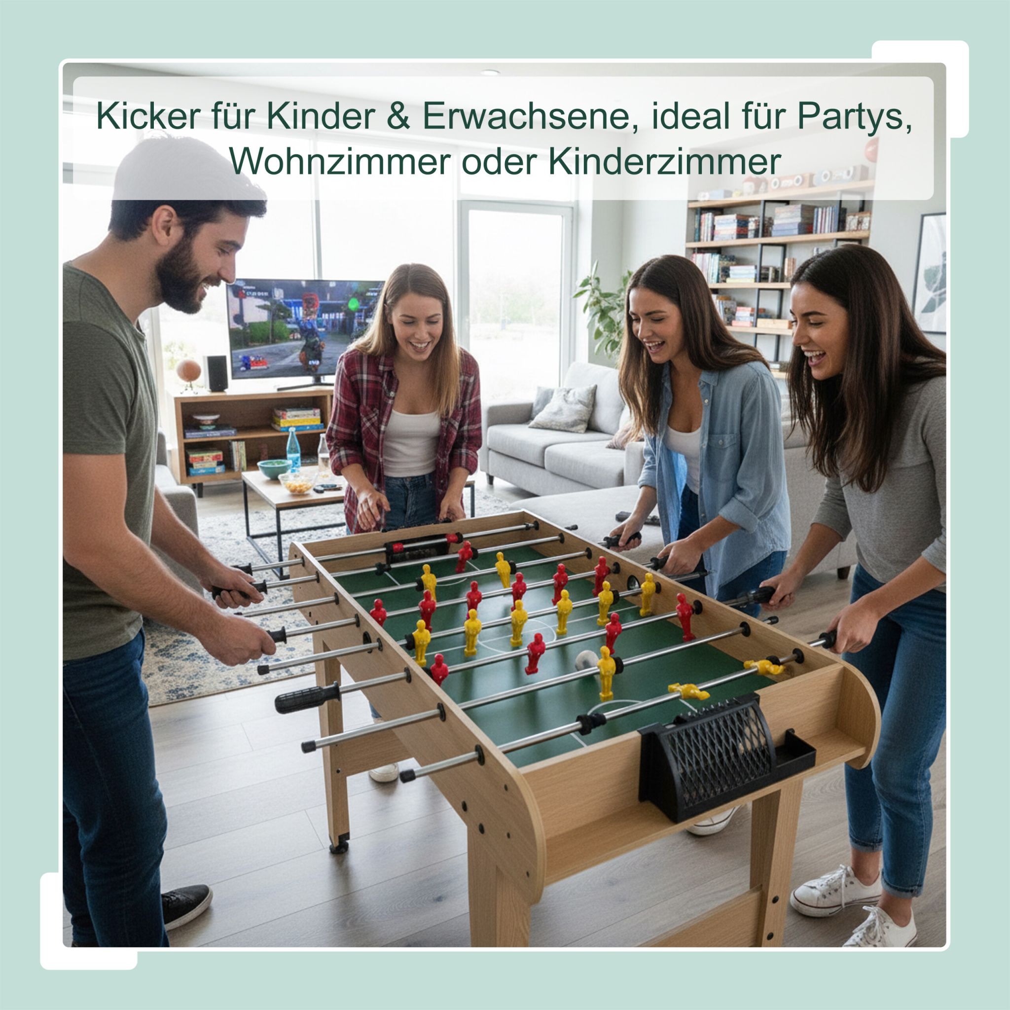 Kickertisch in Holzoptik Dunkelgrün-Hellbraun-Rot von Relaxdays