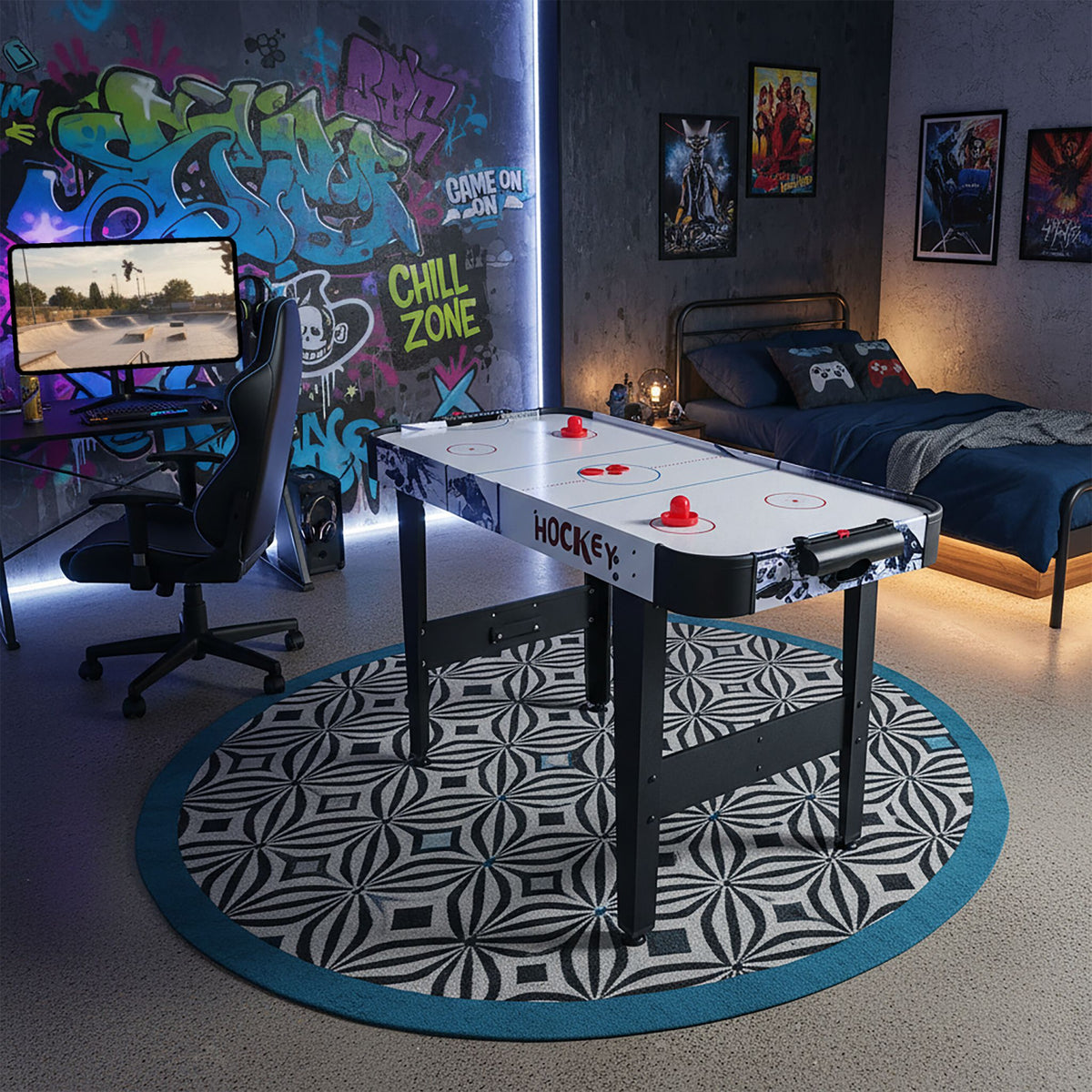 Airhockey Tisch für Kinder mit Gebläse Weiss-Rot-Schwarz von Relaxdays