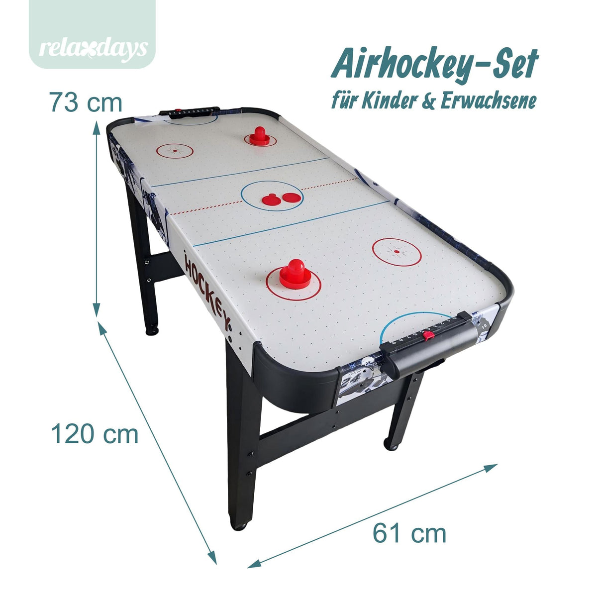 Airhockey Tisch für Kinder mit Gebläse Weiss-Rot-Schwarz von Relaxdays