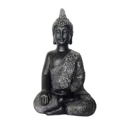 Buddha Figur 45cm Schwarz-Silber von Relaxdays