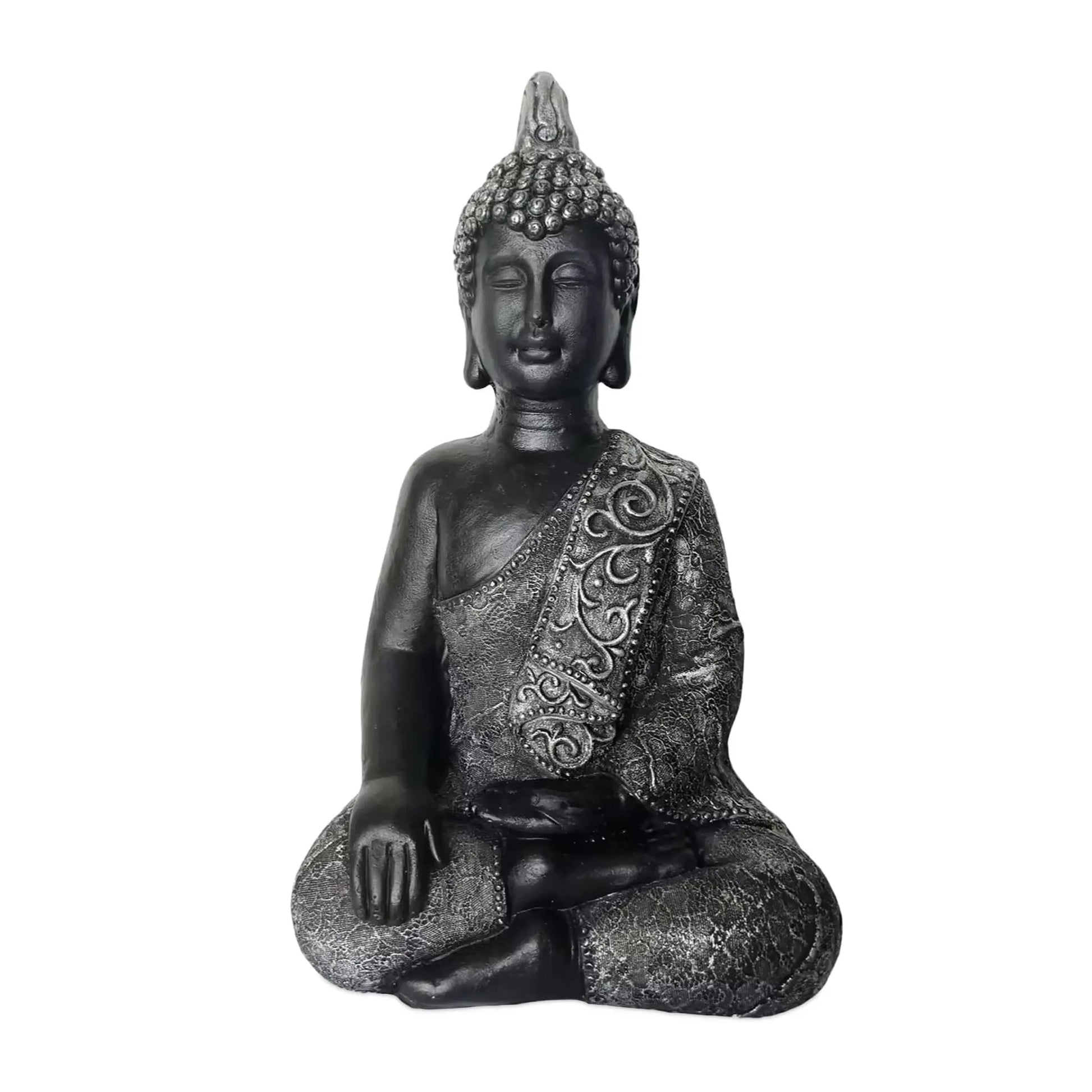 Buddha Figur 45cm Schwarz-Silber von Relaxdays