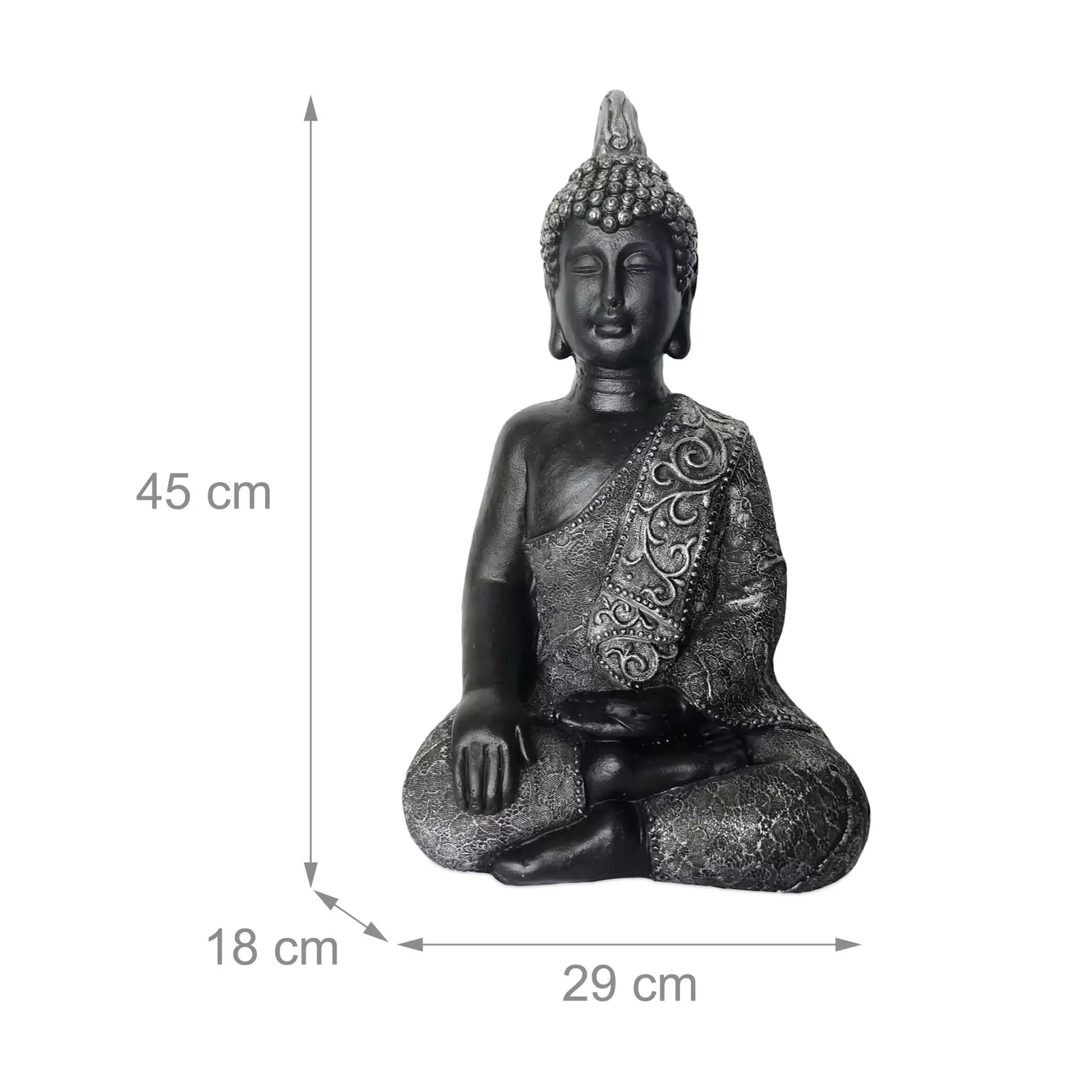 Buddha Figur 45cm Schwarz-Silber von Relaxdays