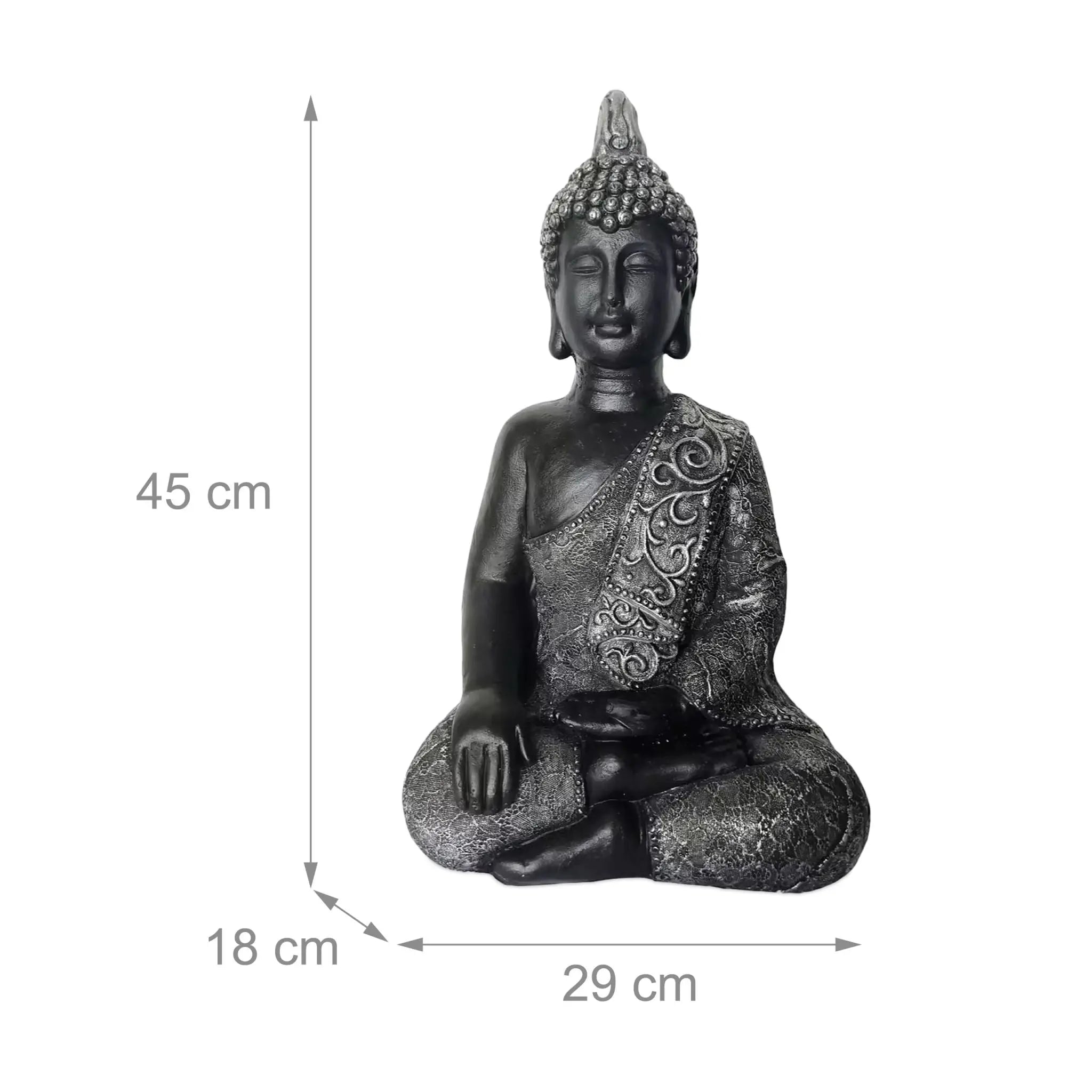 Buddha Figur 45cm Schwarz-Silber von Relaxdays