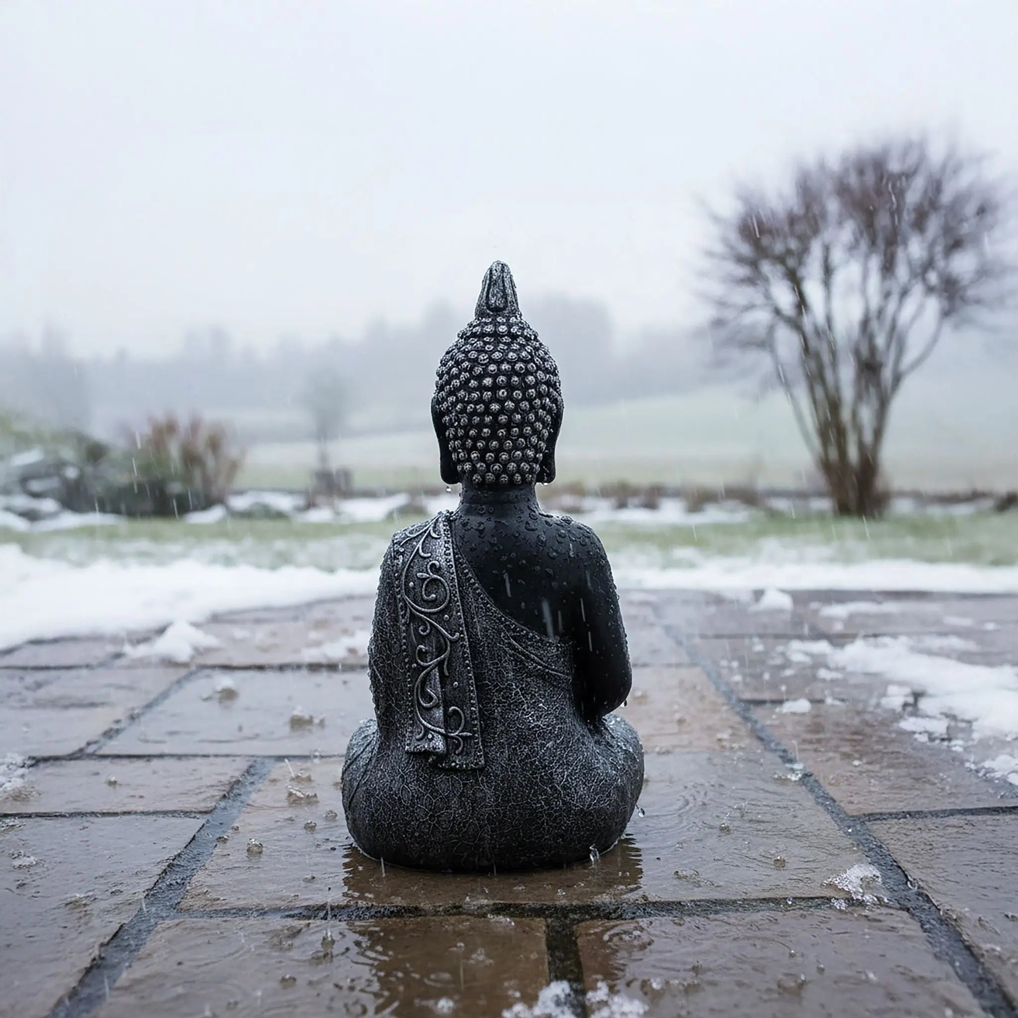 Buddha Figur 45cm Schwarz-Silber von Relaxdays