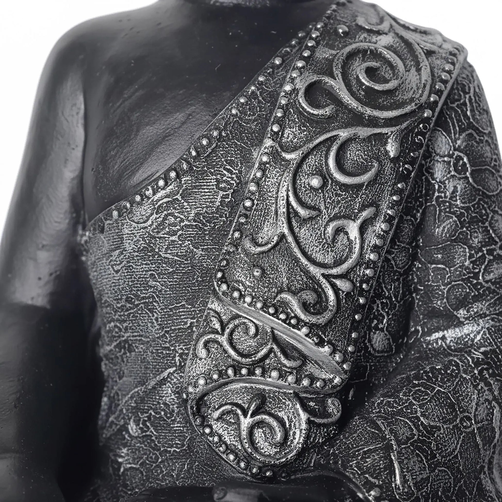 Buddha Figur 45cm Schwarz-Silber von Relaxdays