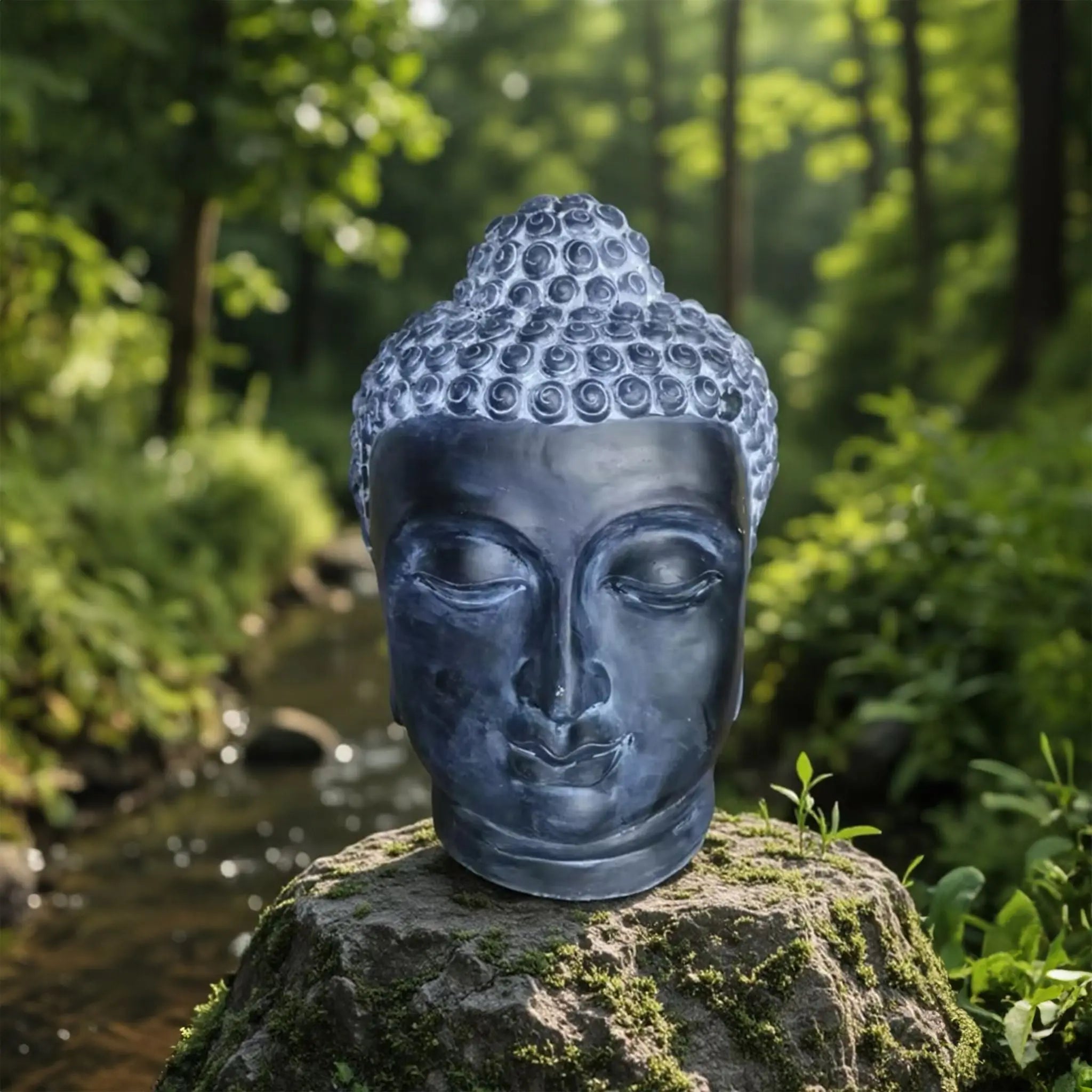 Buddha Kopf 55cm Anthrazit von Relaxdays