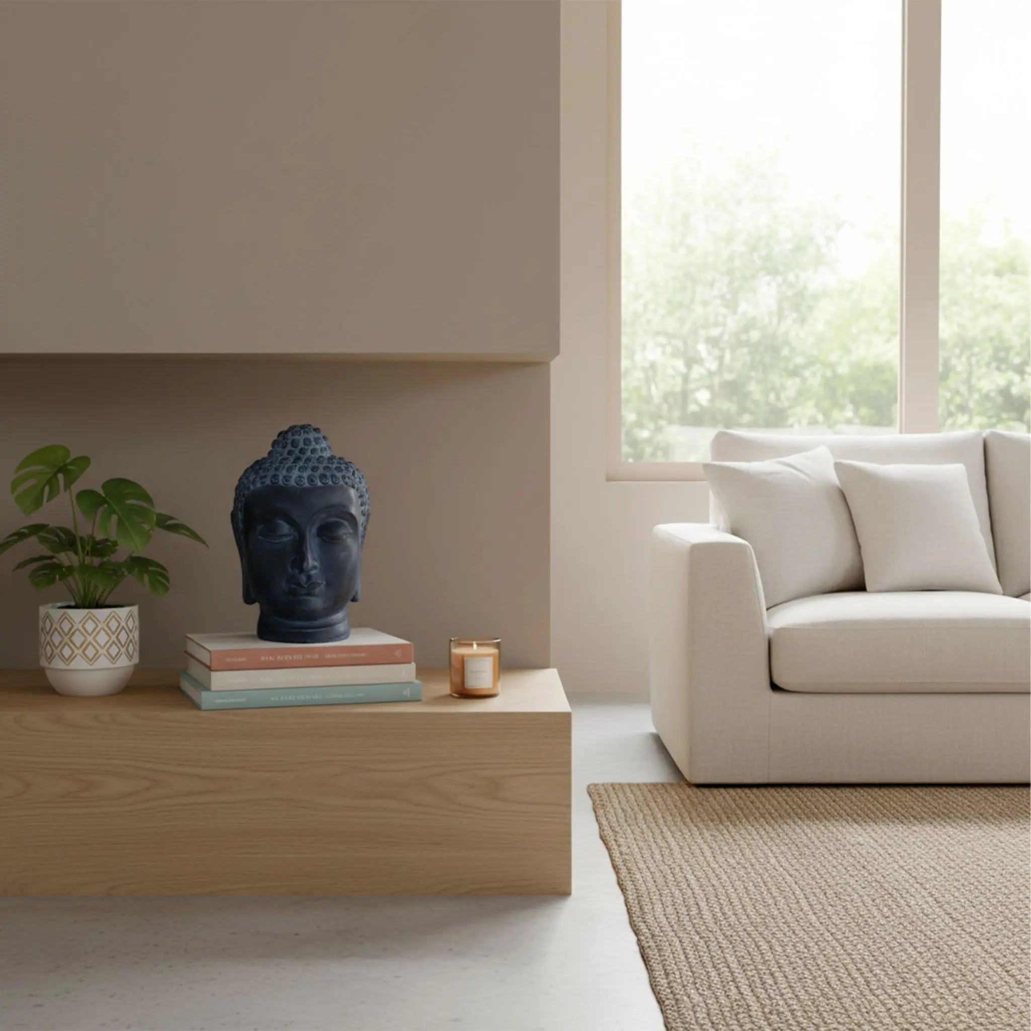 Buddha Kopf 55cm Anthrazit von Relaxdays
