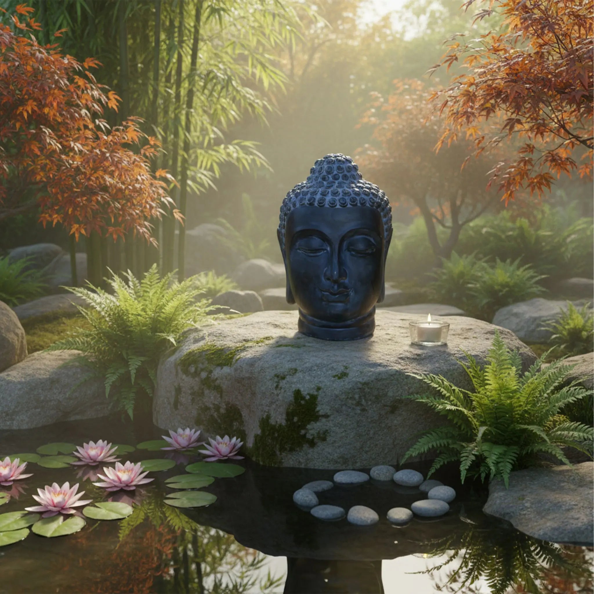 Buddha Kopf 55cm Anthrazit von Relaxdays