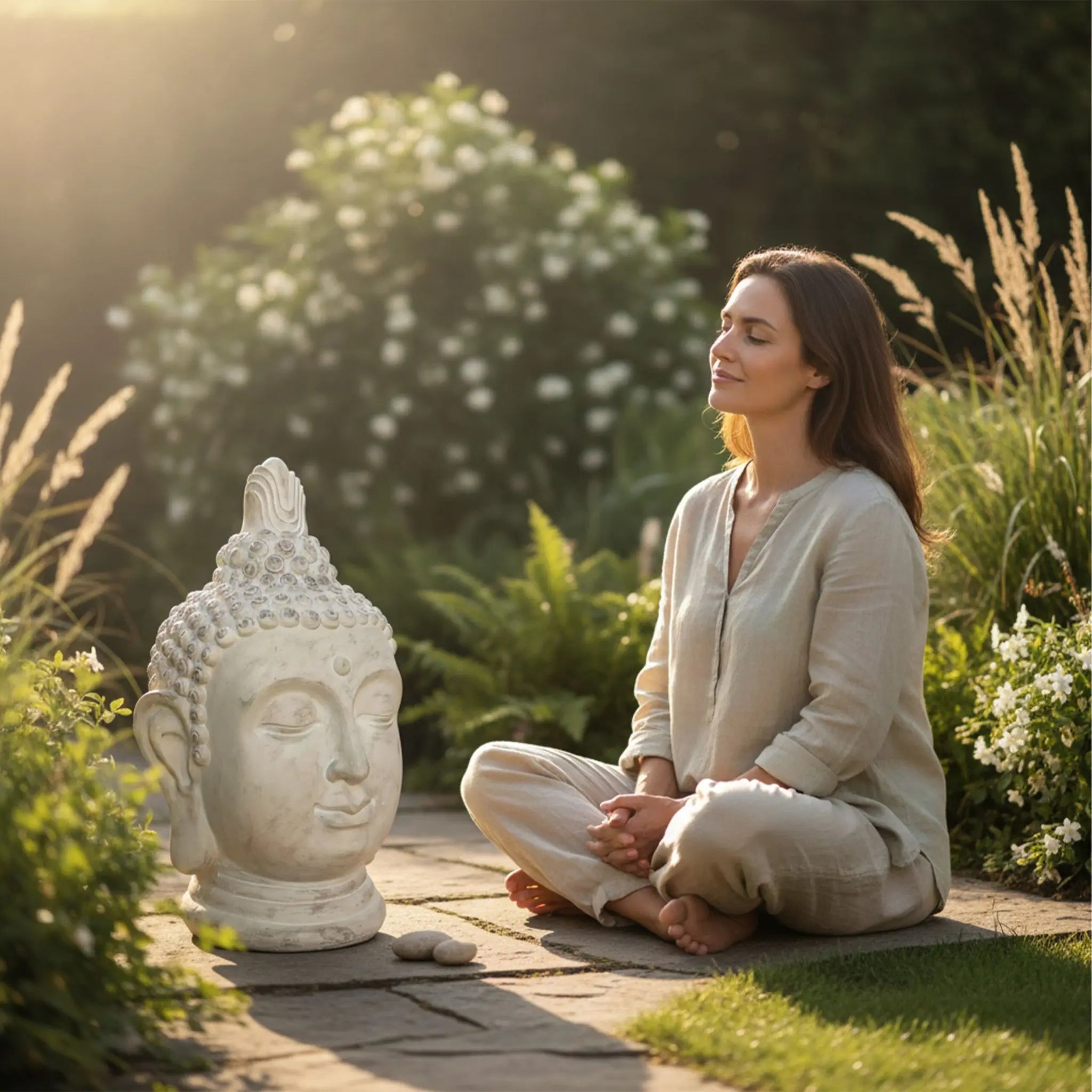 Buddha Kopf 78cm Beige von Relaxdays