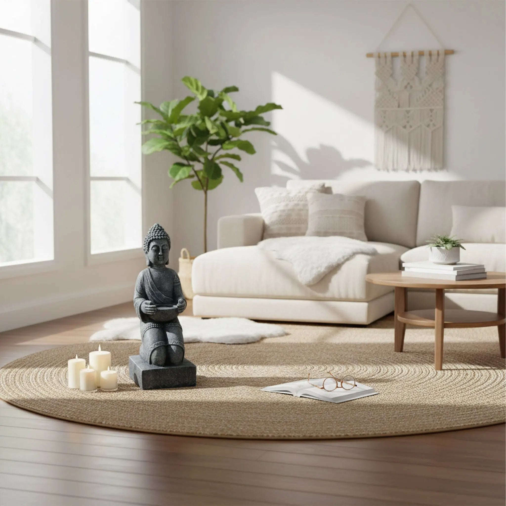 Buddha Figur 43cm Anthrazit von Relaxdays
