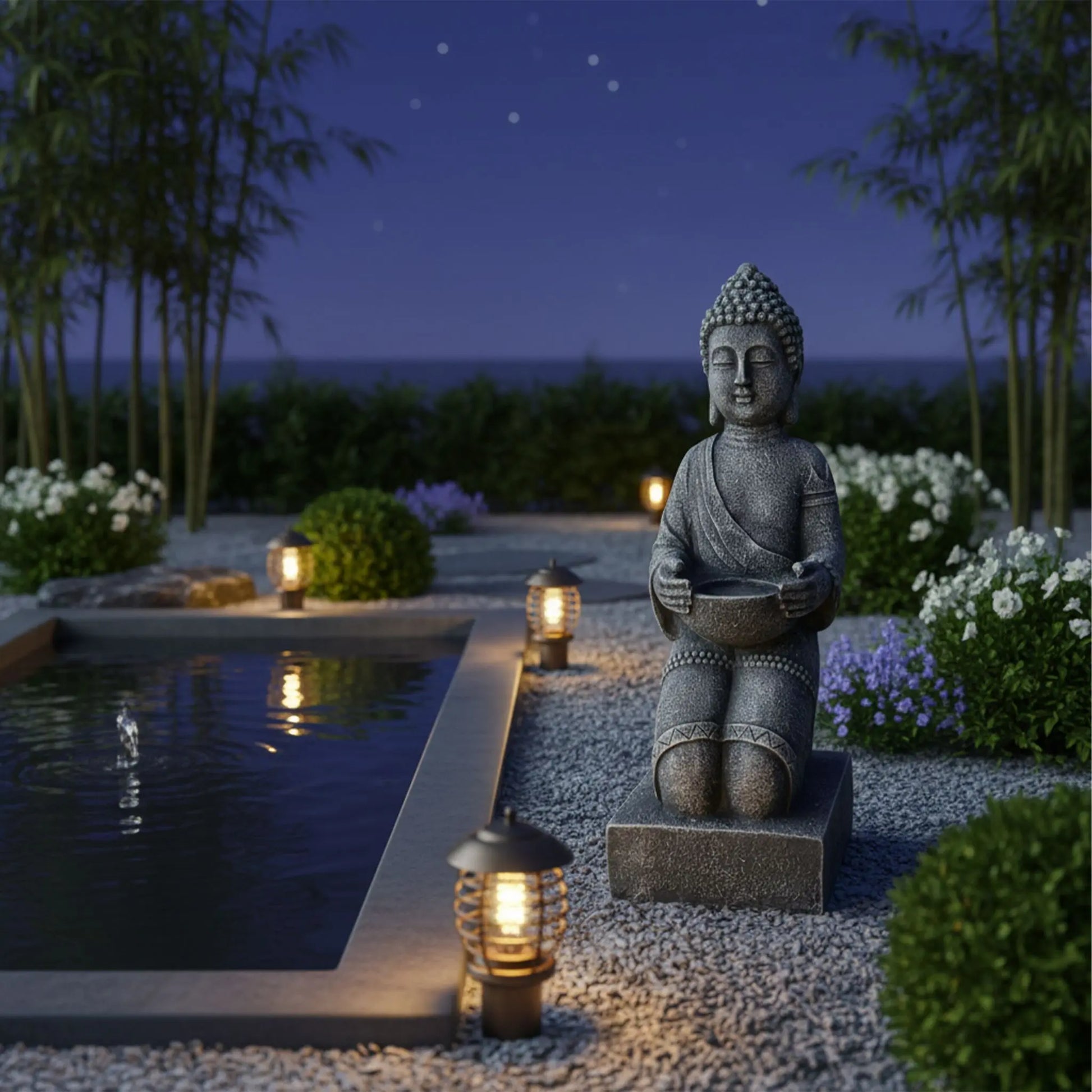Buddha Figur 43cm Anthrazit von Relaxdays