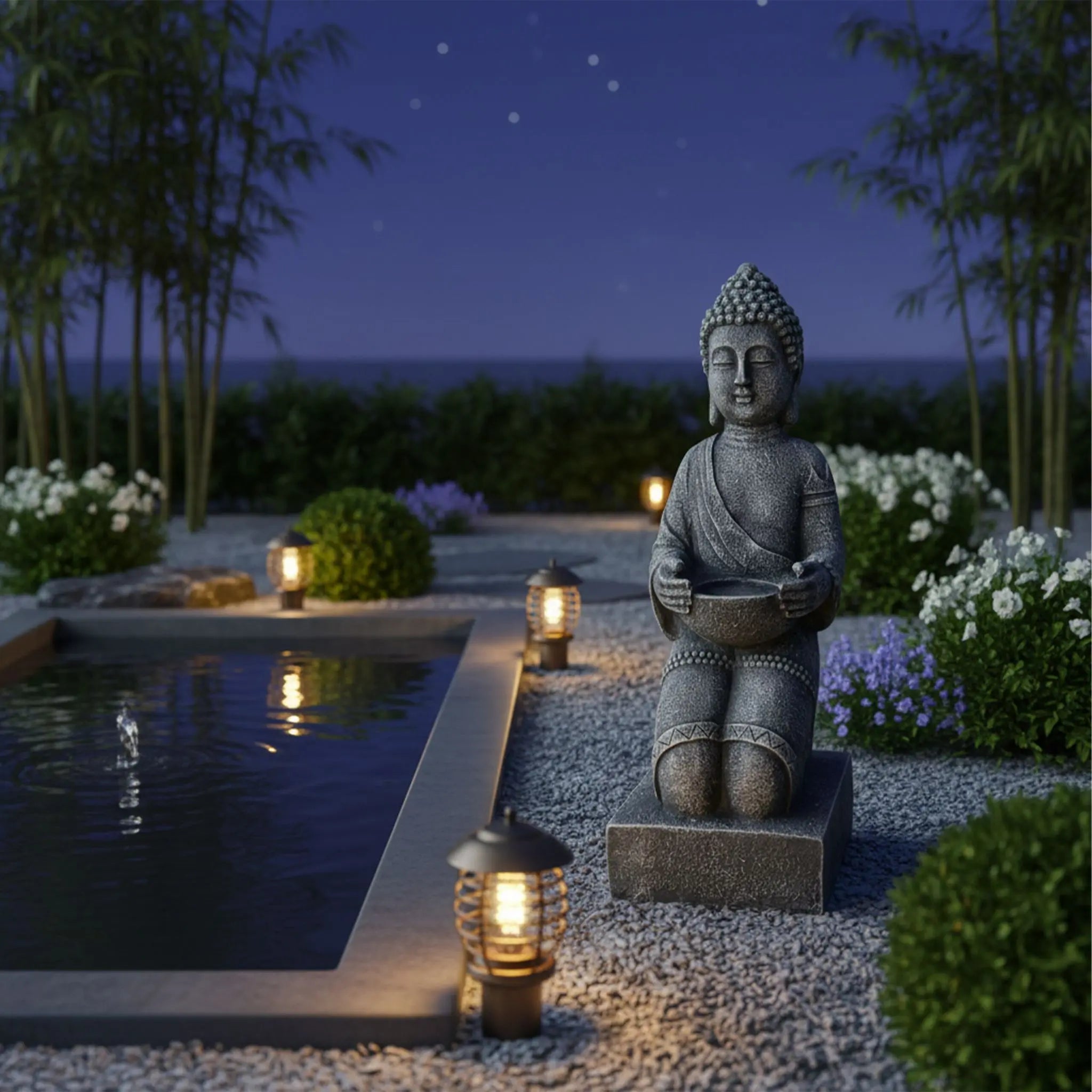 Buddha Figur 43cm Anthrazit von Relaxdays