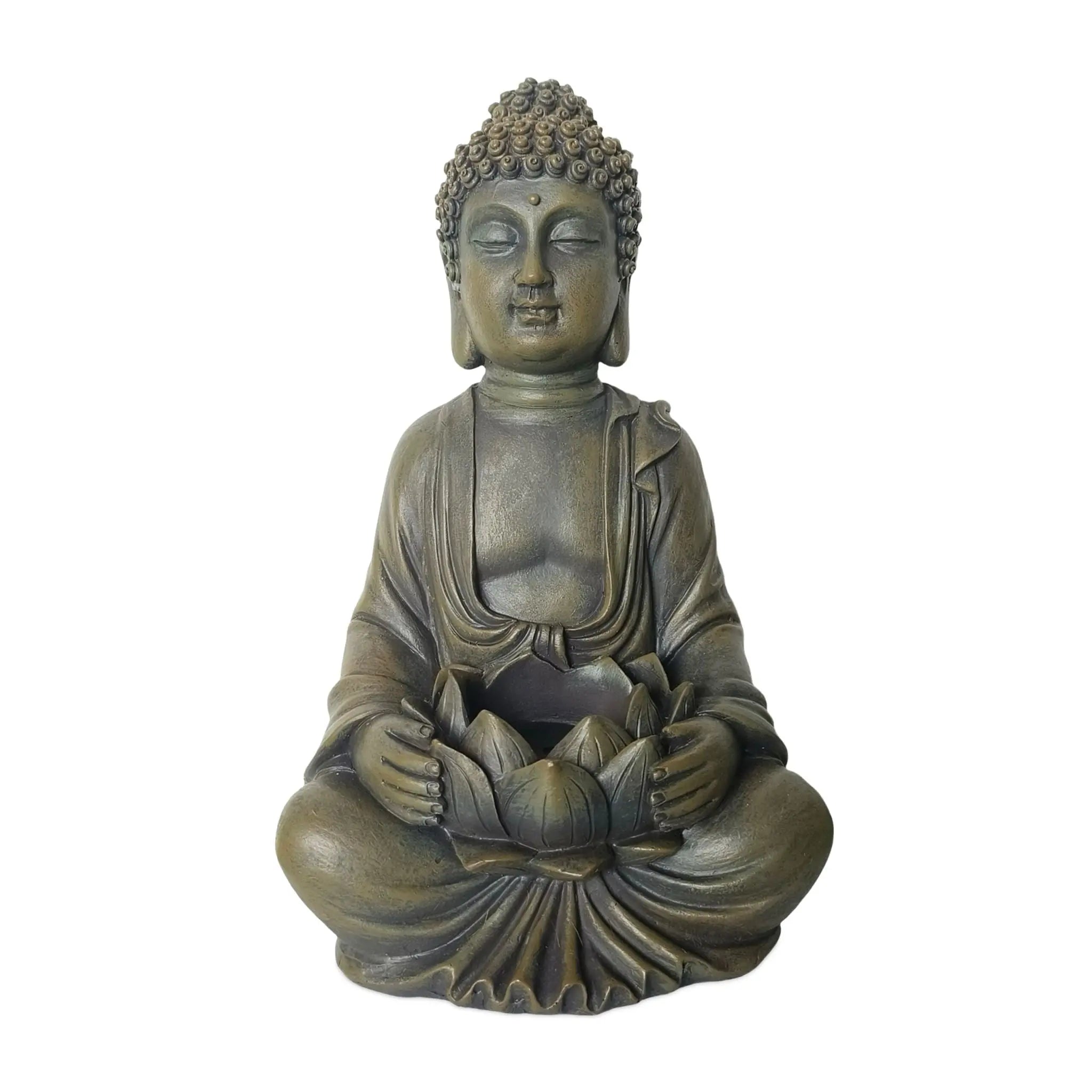 Buddha Figur 30cm mit Lotusblume Kupfer von Relaxdays