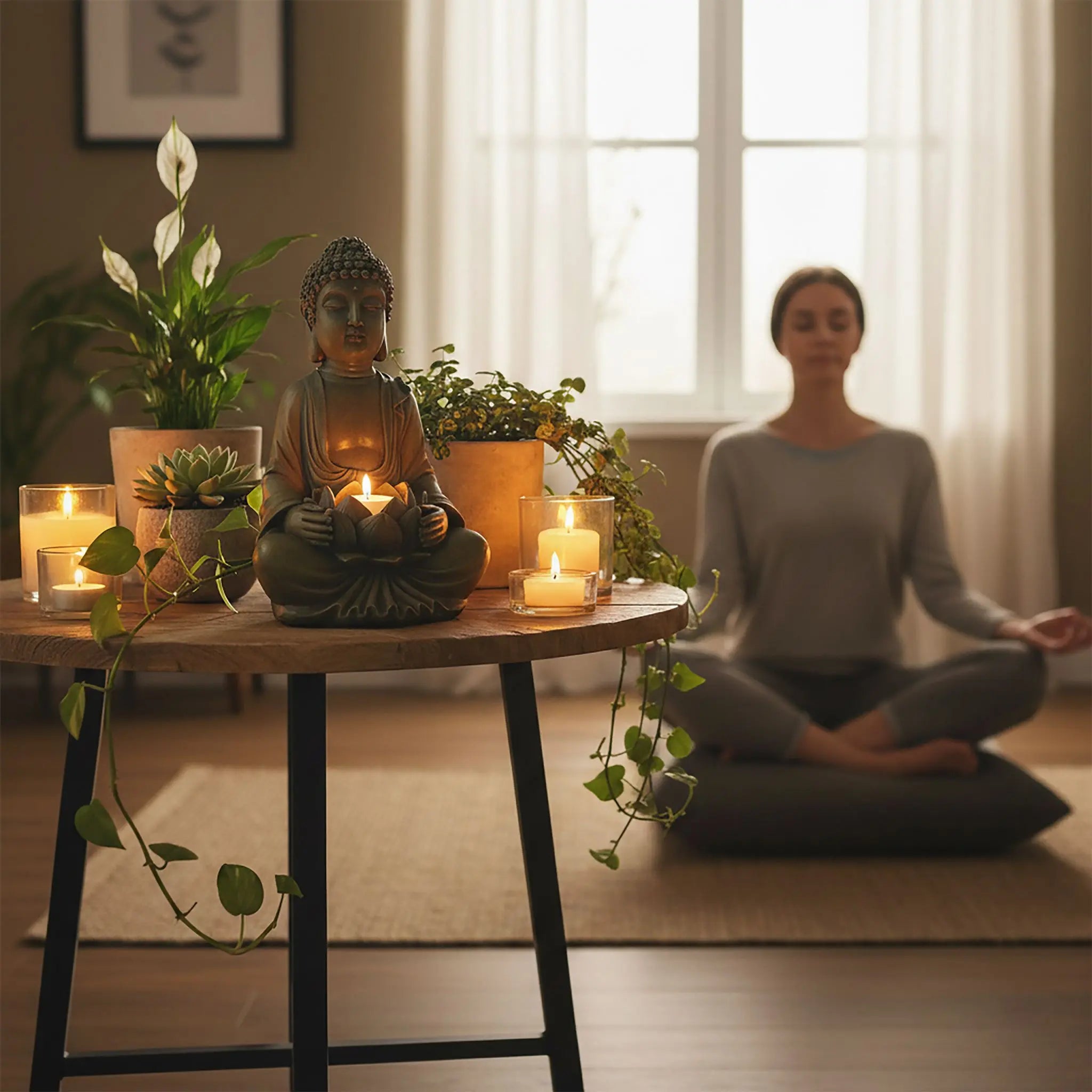 Buddha Figur 30cm mit Lotusblume Kupfer von Relaxdays