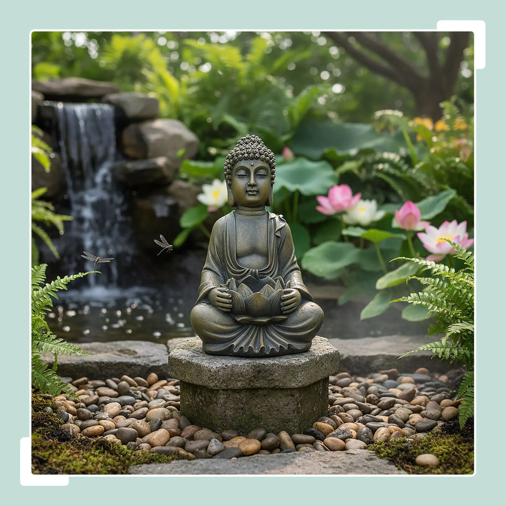 Buddha Figur 30cm mit Lotusblume Kupfer von Relaxdays
