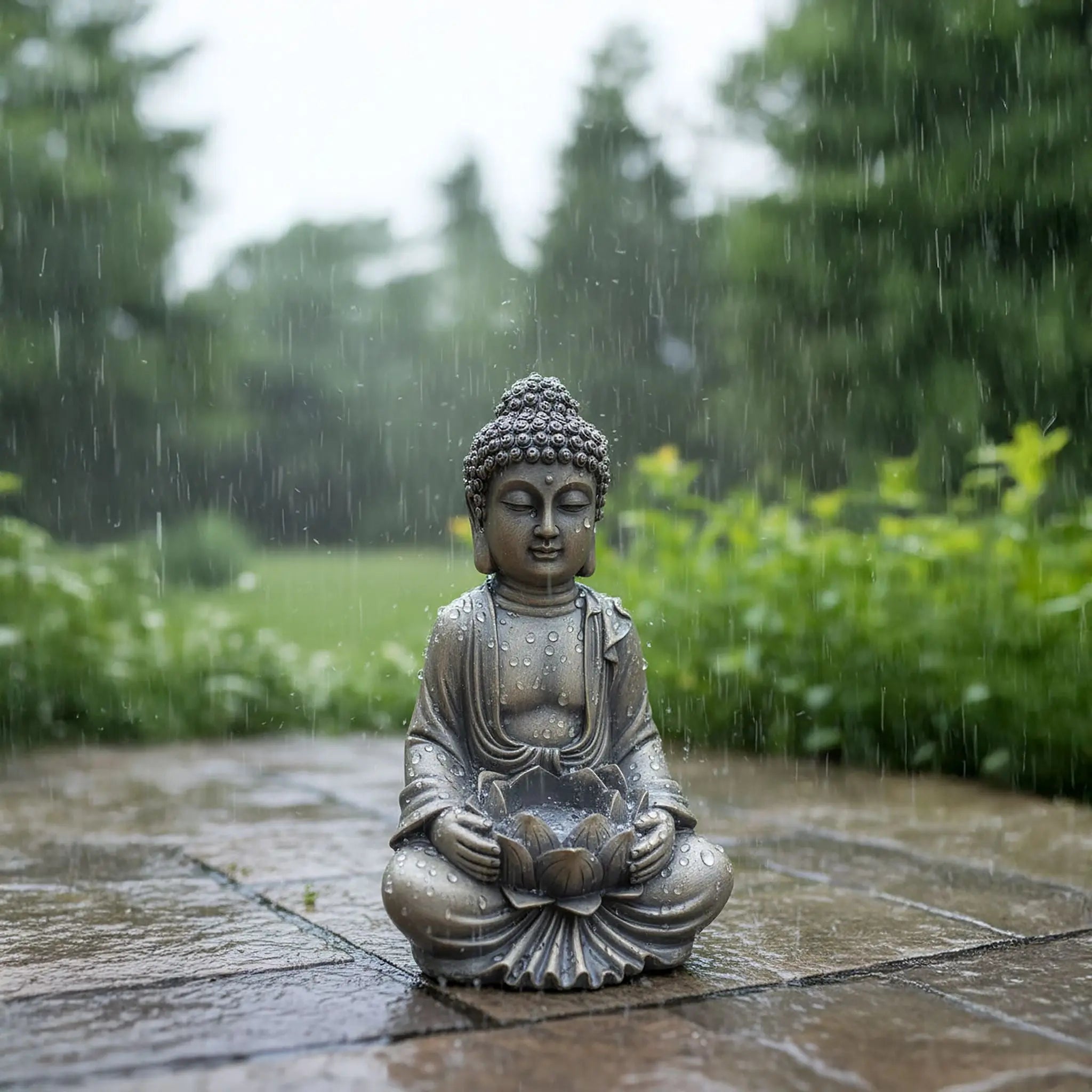 Buddha Figur 30cm mit Lotusblume Kupfer von Relaxdays