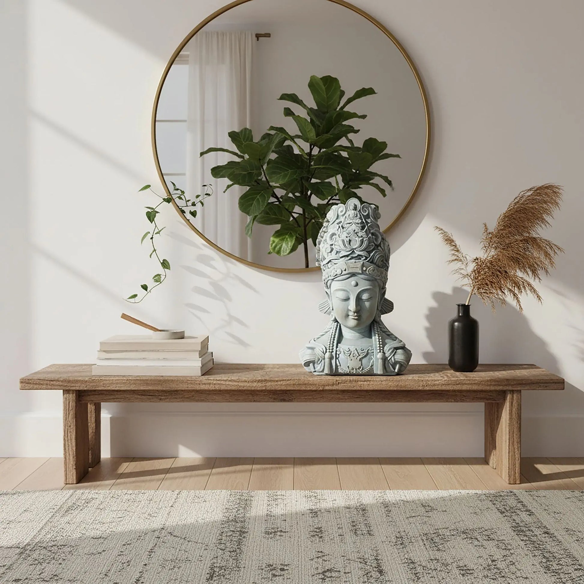 Buddha Büste 44cm Beige-Grau von Relaxdays