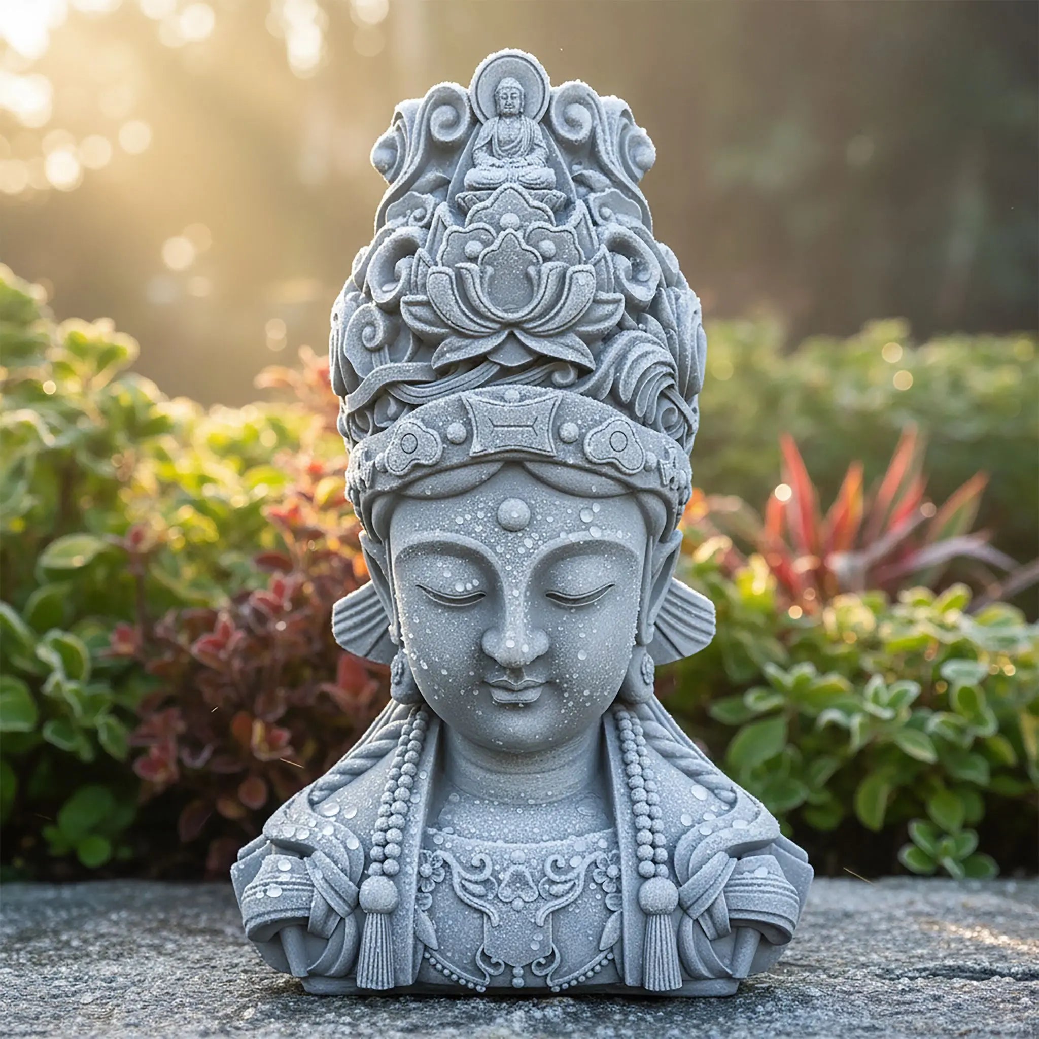 Buddha Büste 44cm Beige-Grau von Relaxdays