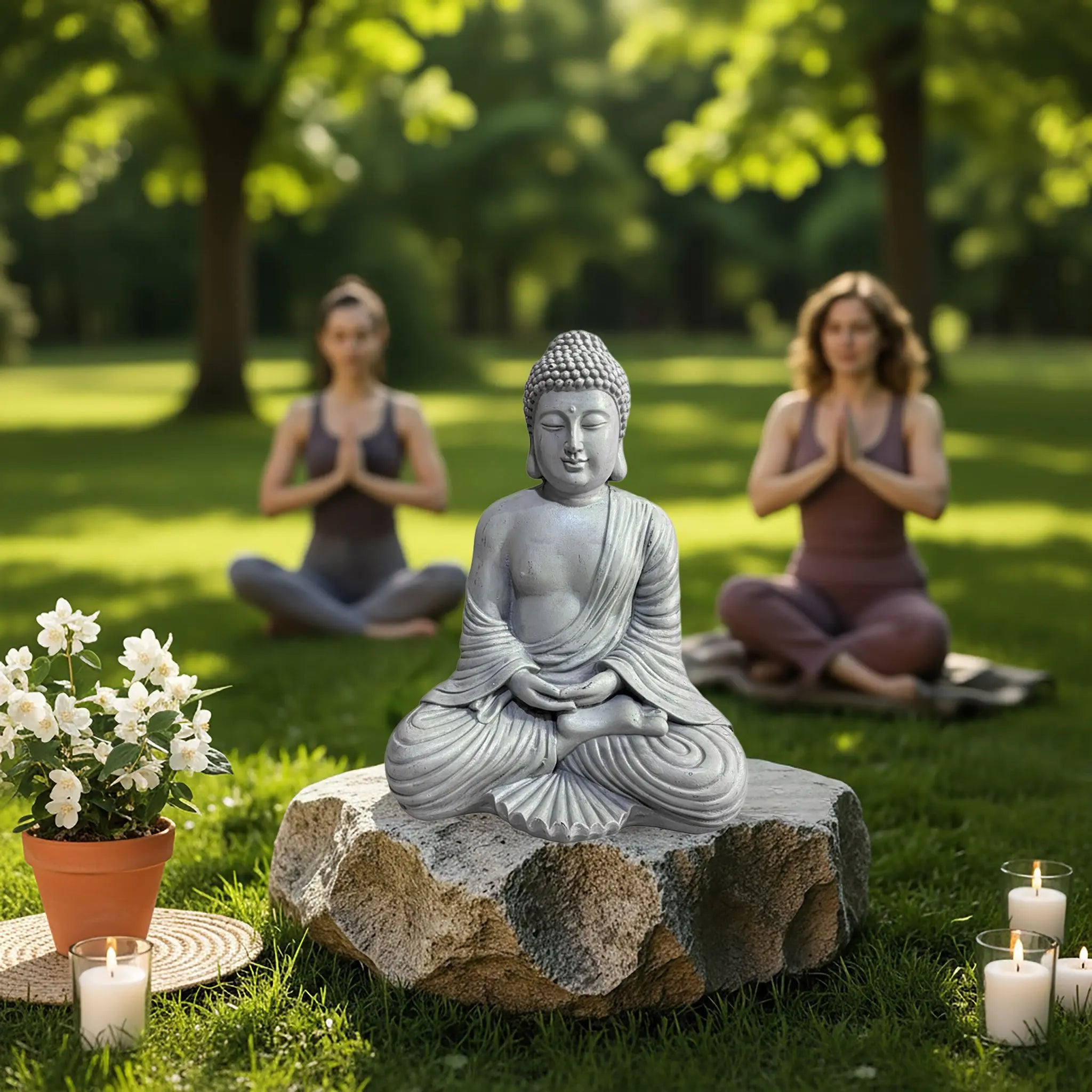 Buddha Figur 42cm Grau von Relaxdays
