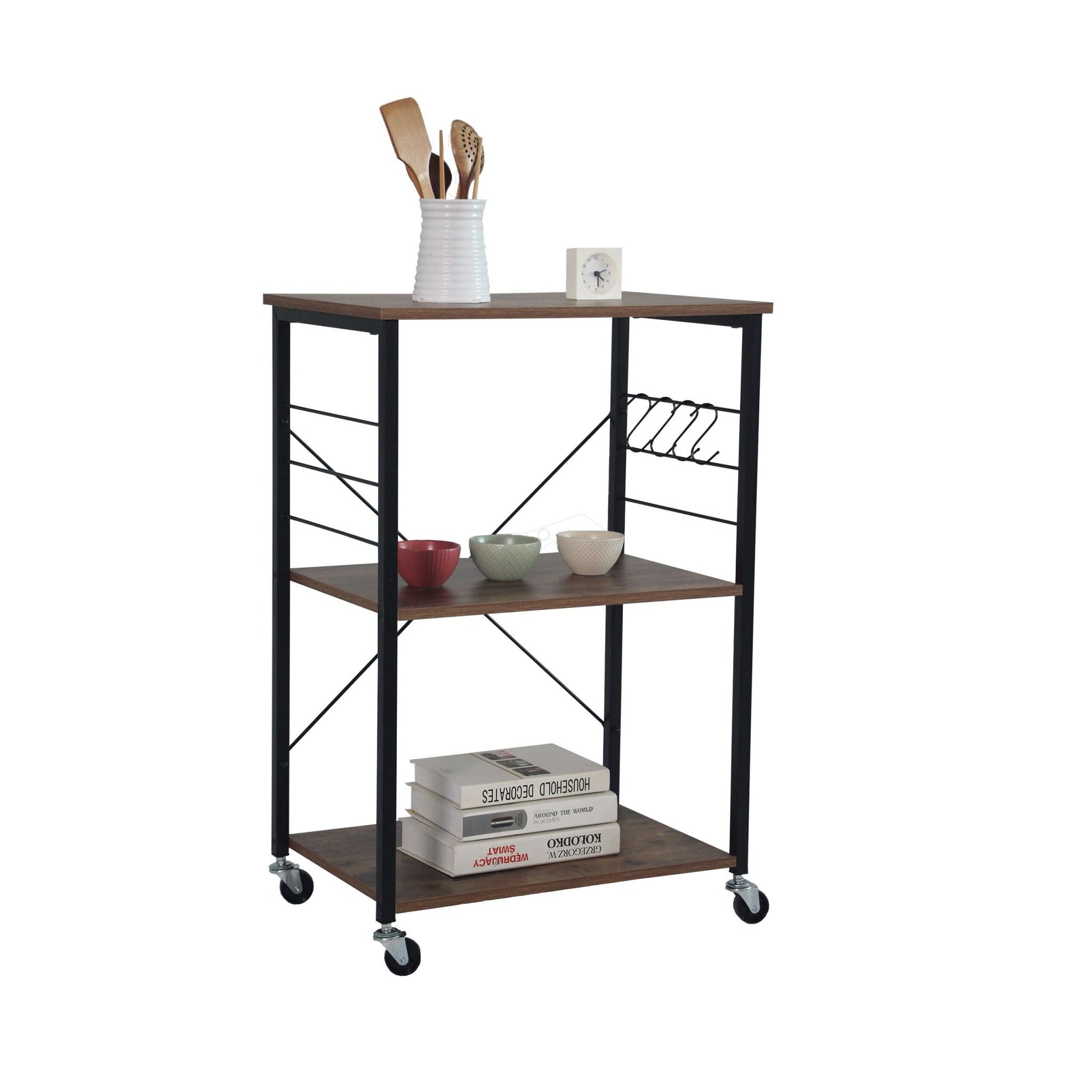 Rollwagen 3 Ebenen Industrial Braun-Schwarz von Relaxdays