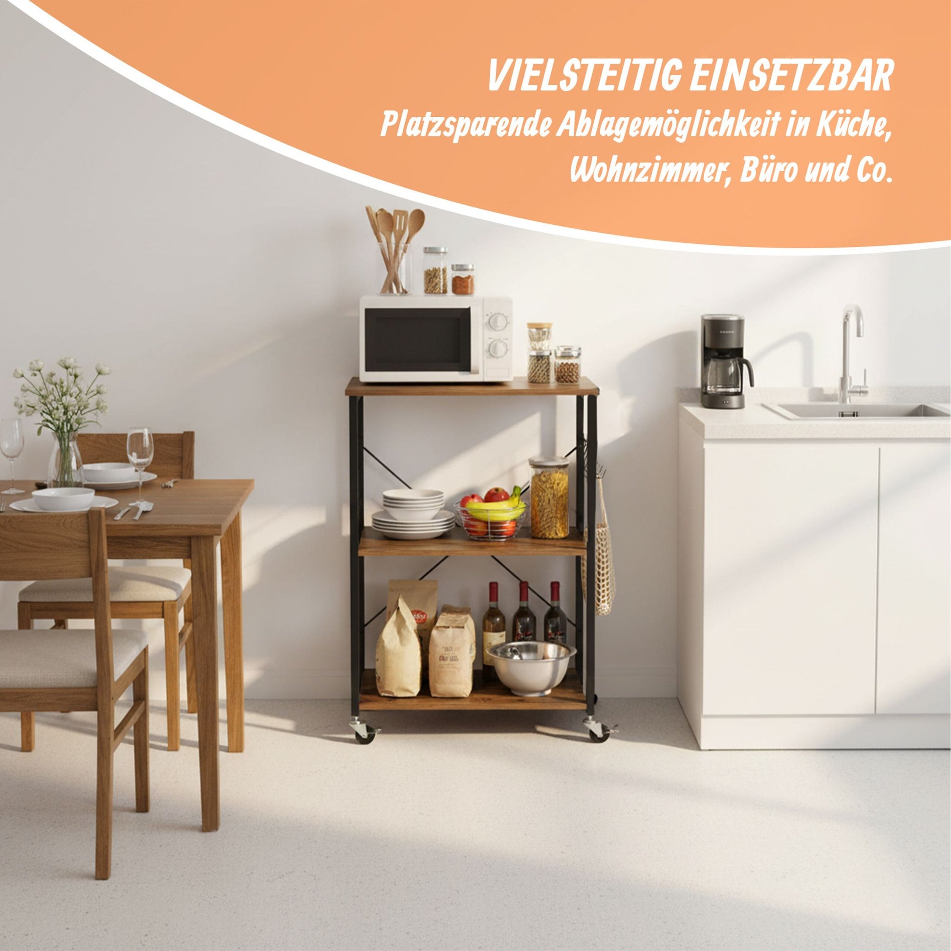 Rollwagen 3 Ebenen Industrial Braun-Schwarz von Relaxdays