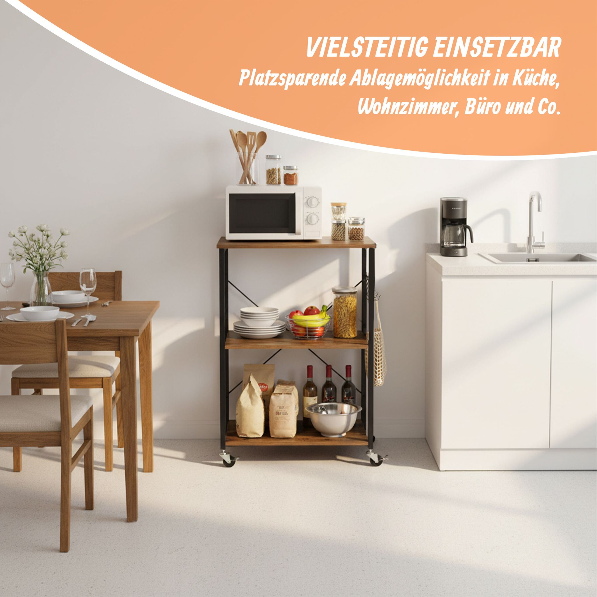 Rollwagen 3 Ebenen Industrial Braun-Schwarz von Relaxdays