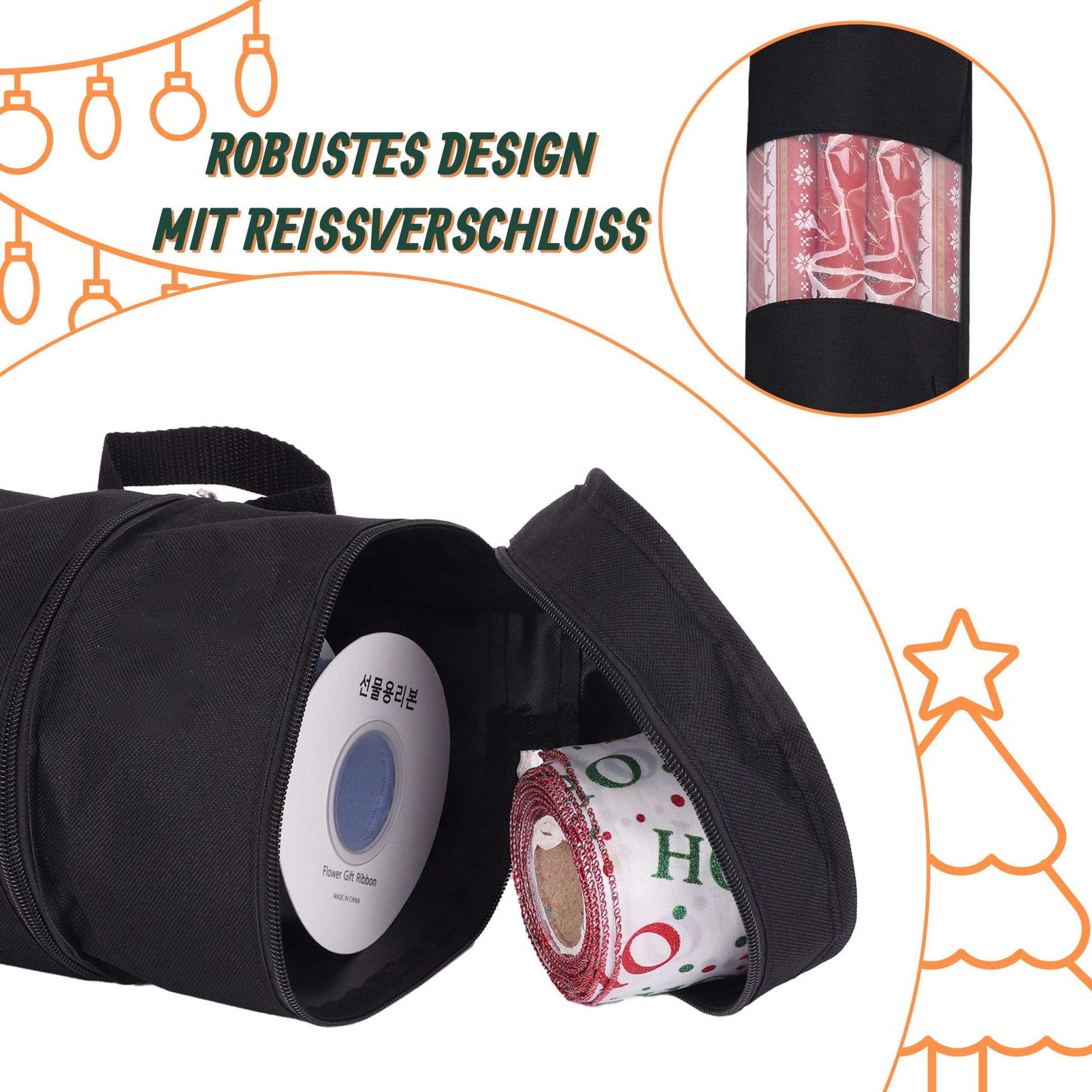 Geschenkpapier Aufbewahrung 2er-Set Schwarz-Transparent von Relaxdays