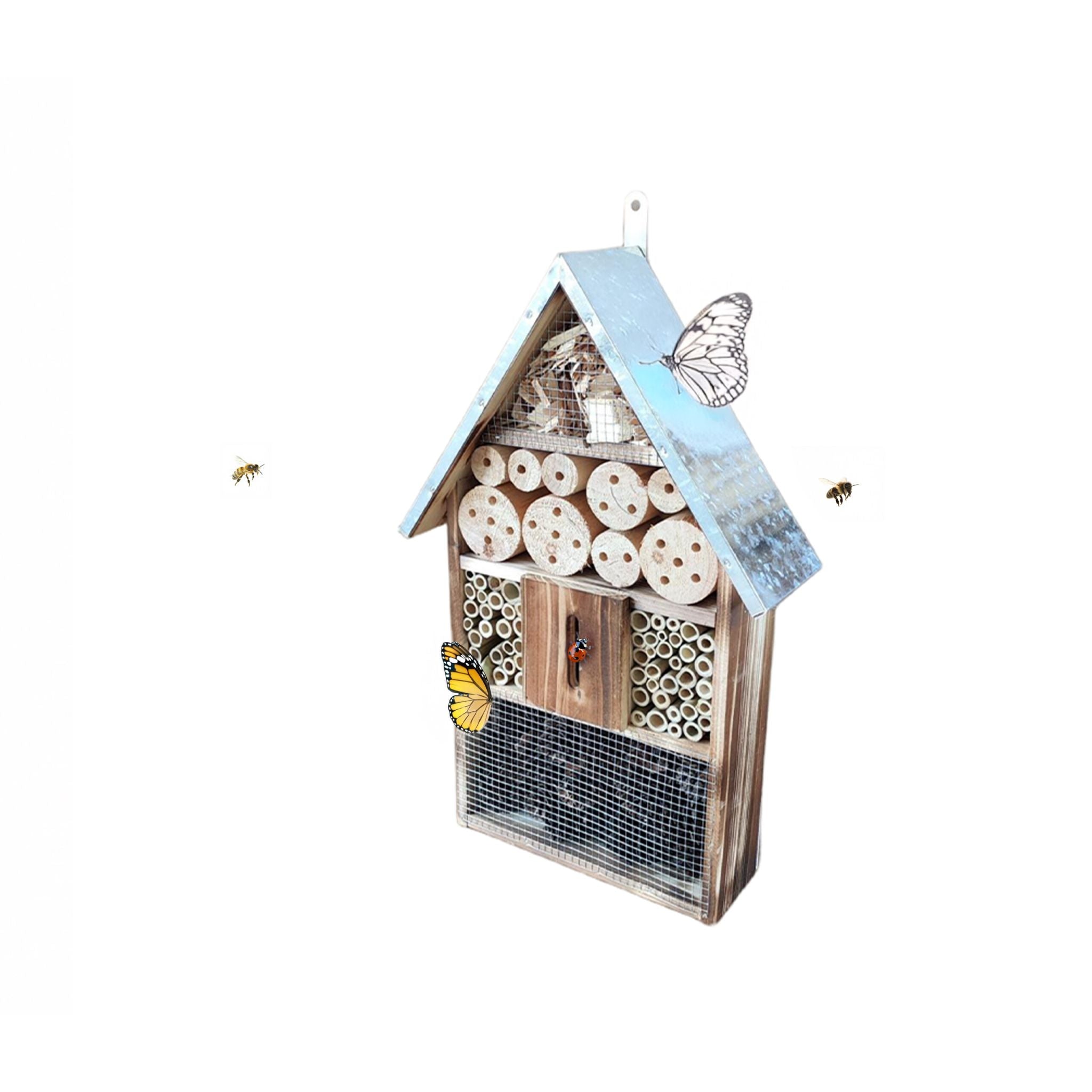 Insektenhotel mit Metalldach Hellbraun-Silber von Relaxdays