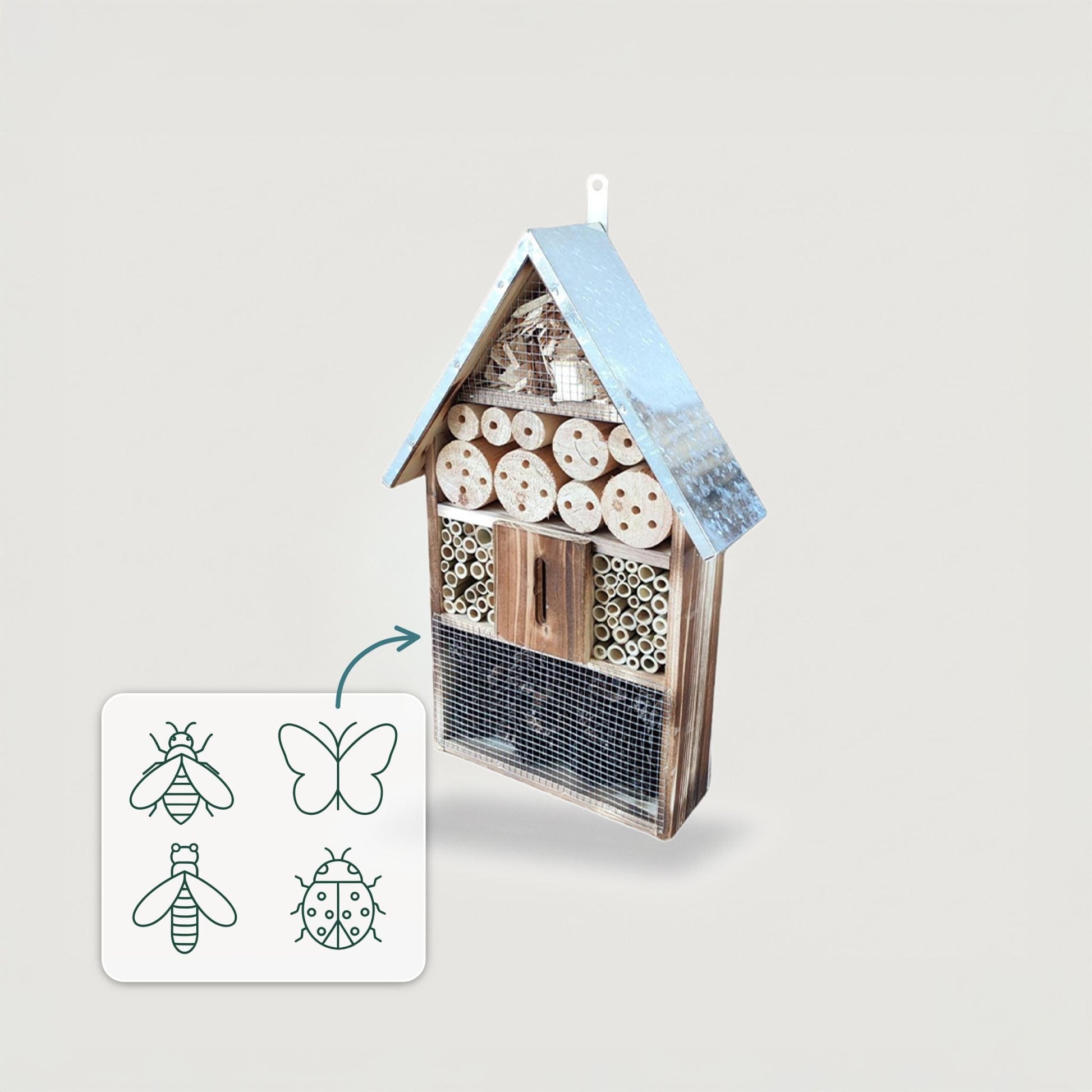 Insektenhotel mit Metalldach Hellbraun-Silber von Relaxdays