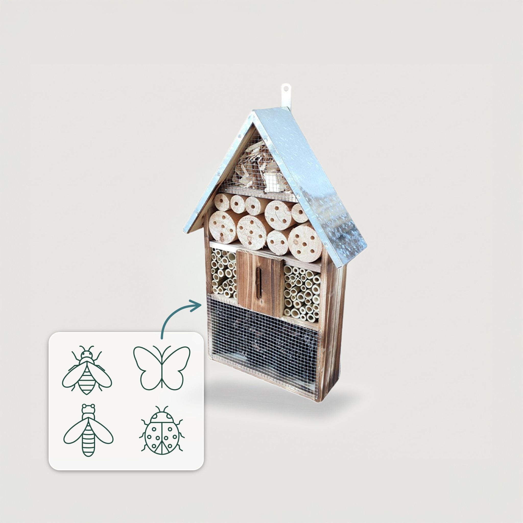 Insektenhotel mit Metalldach Hellbraun-Silber von Relaxdays