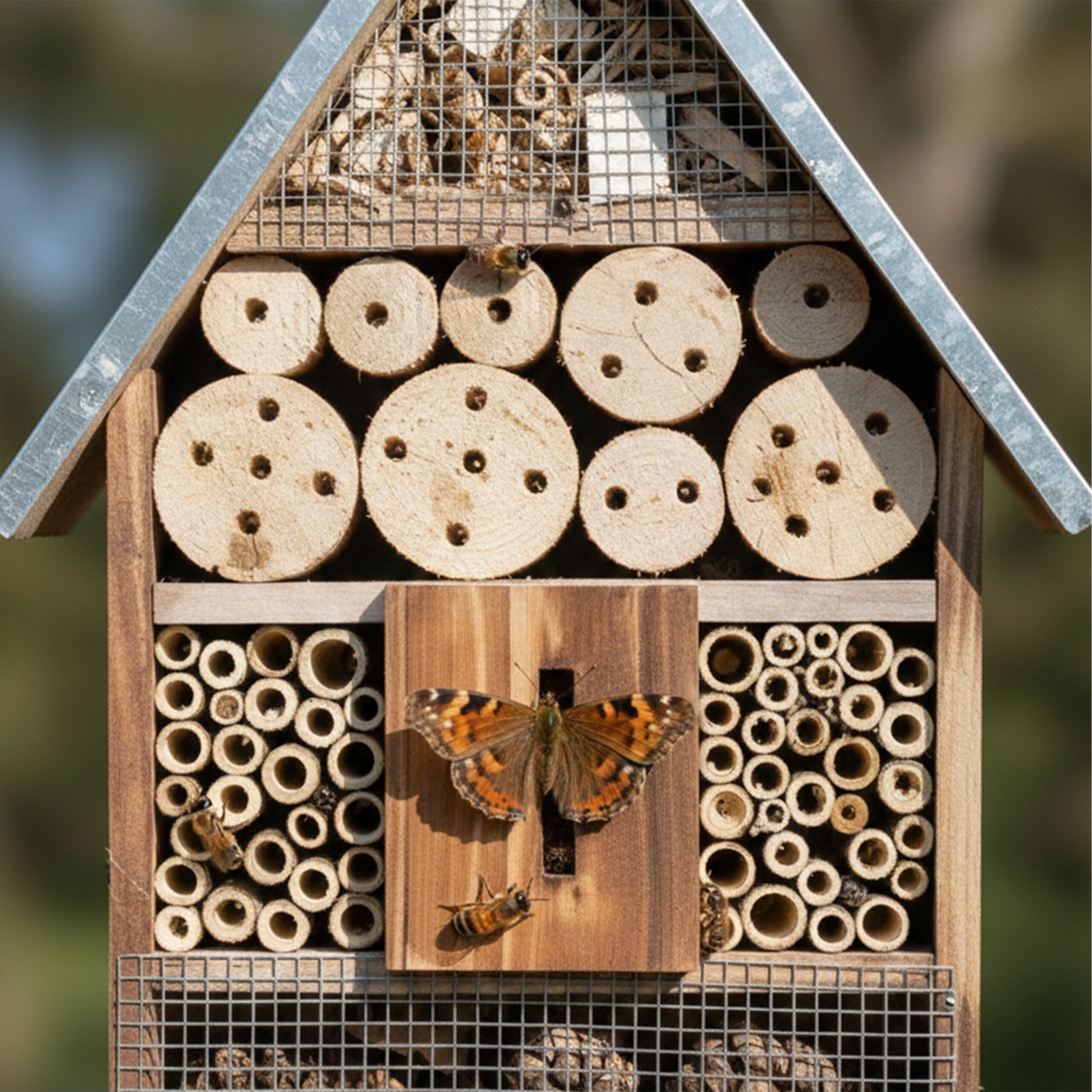 Insektenhotel mit Metalldach Hellbraun-Silber von Relaxdays