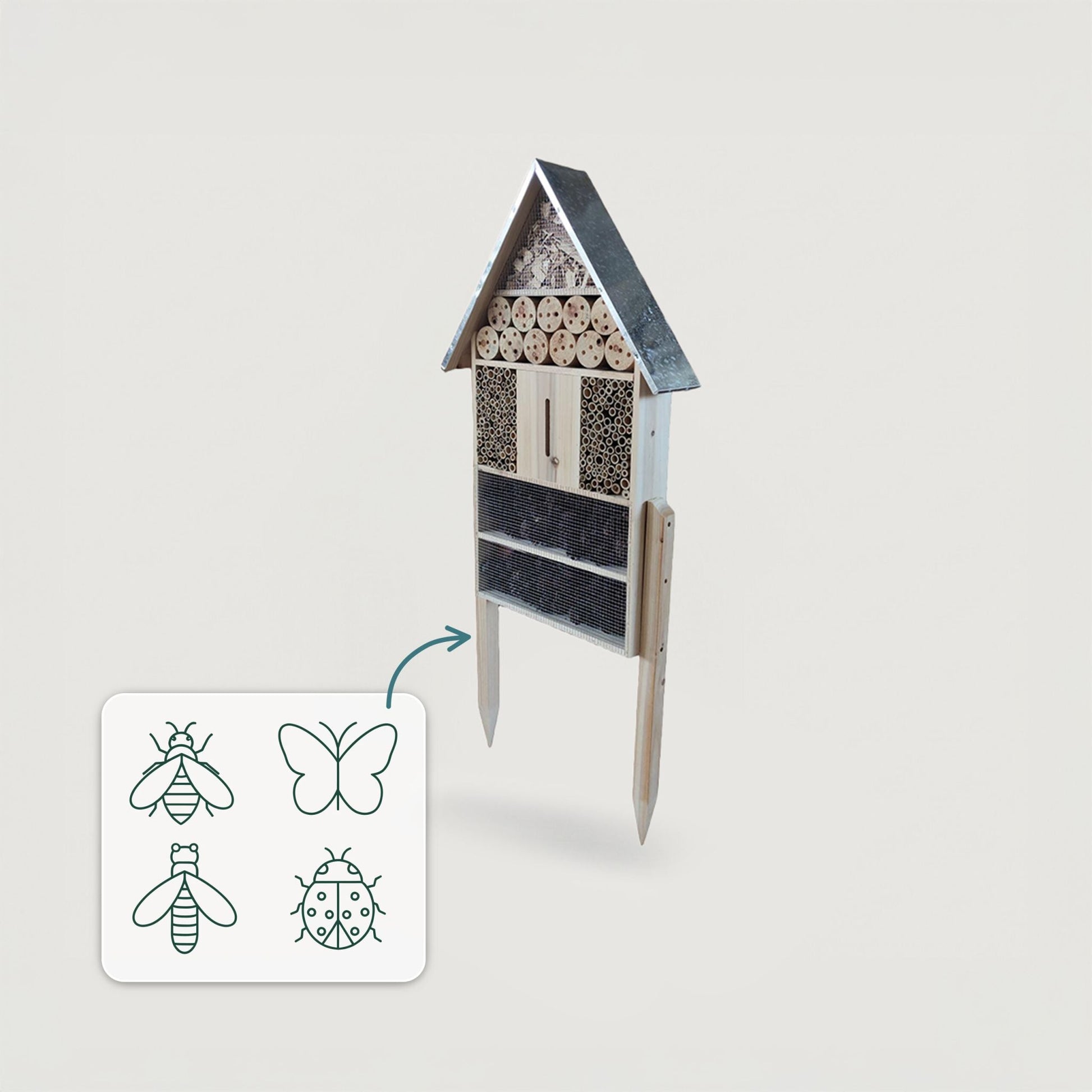 Insektenhotel mit Ständer & Metalldach Hellbraun-Silber von Relaxdays