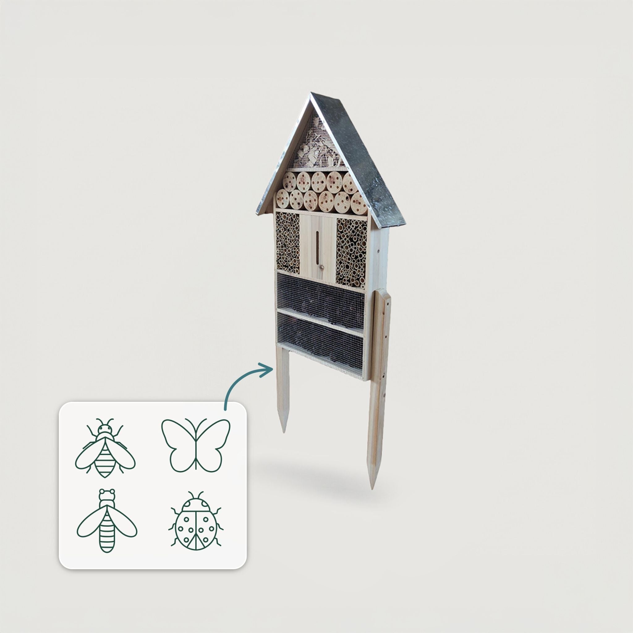 Insektenhotel mit Ständer & Metalldach Hellbraun-Silber von Relaxdays