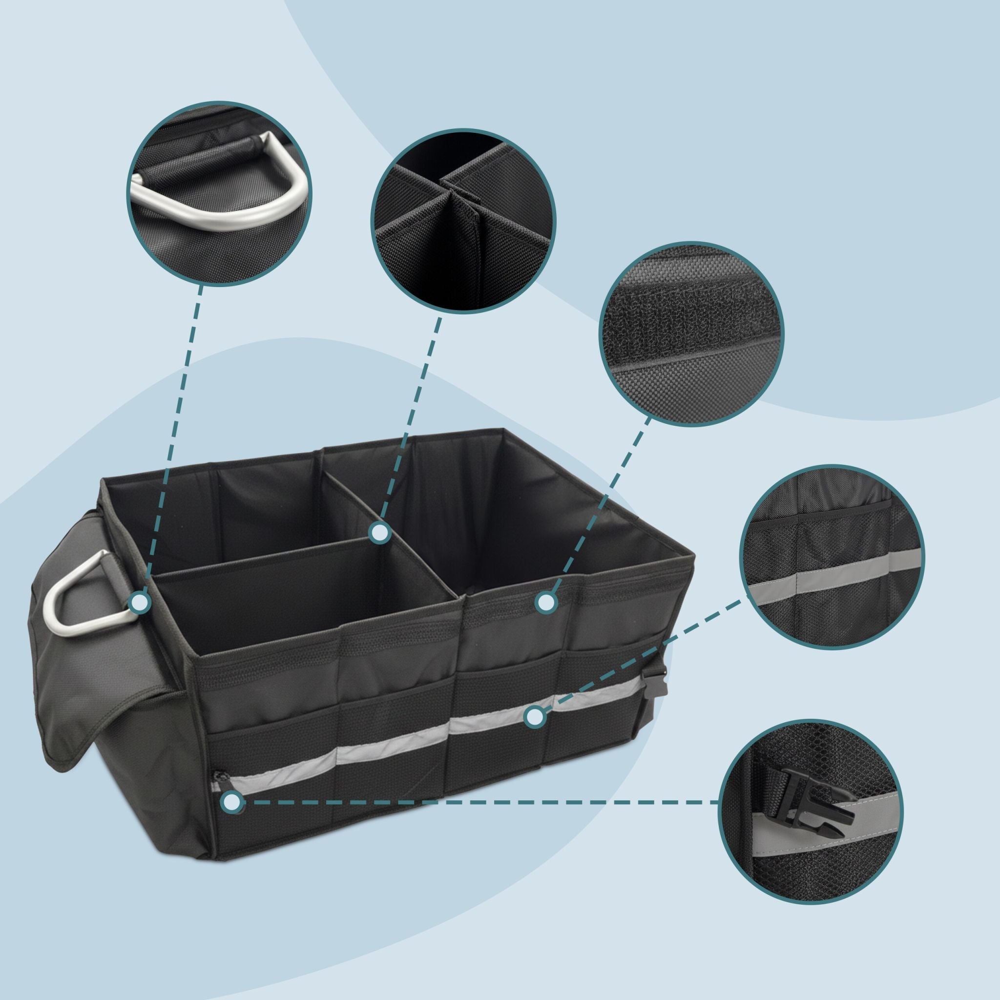 Kofferraum Organizer mit Kühlfach Schwarz-Silber von Relaxdays