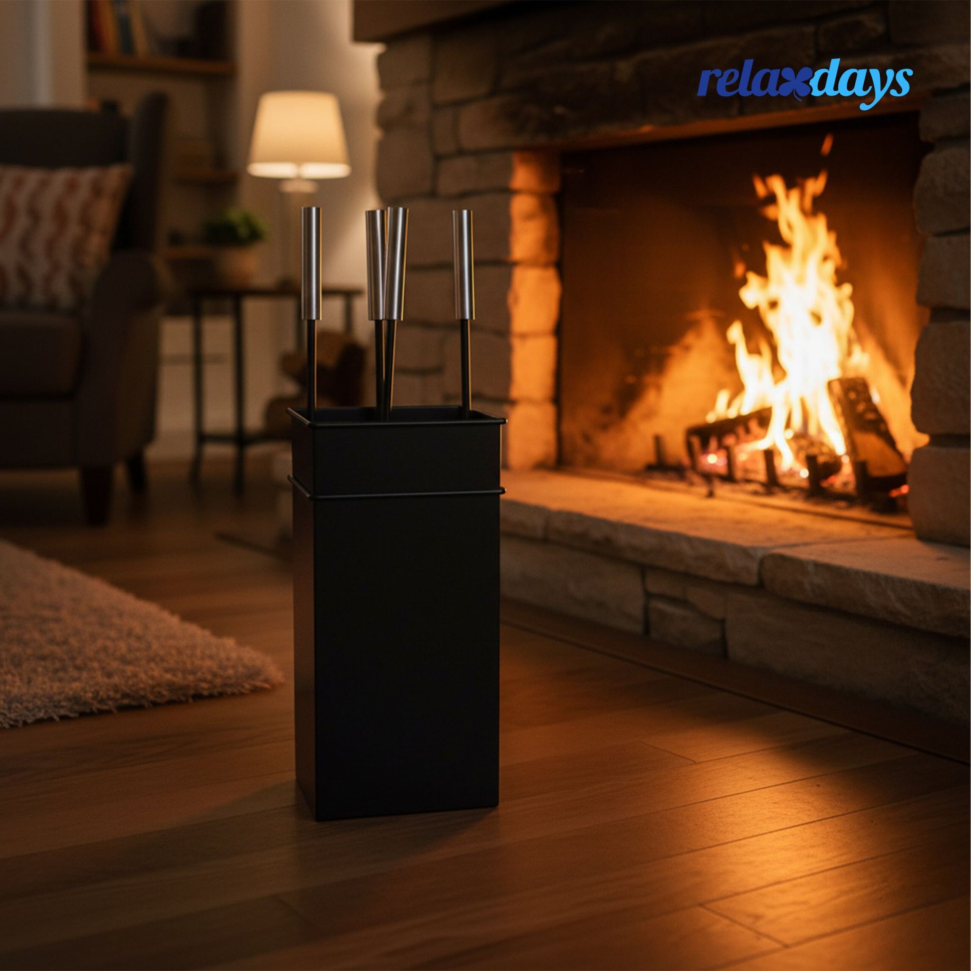 Kaminbesteck 5tlg. Schwarz-Silber von Relaxdays