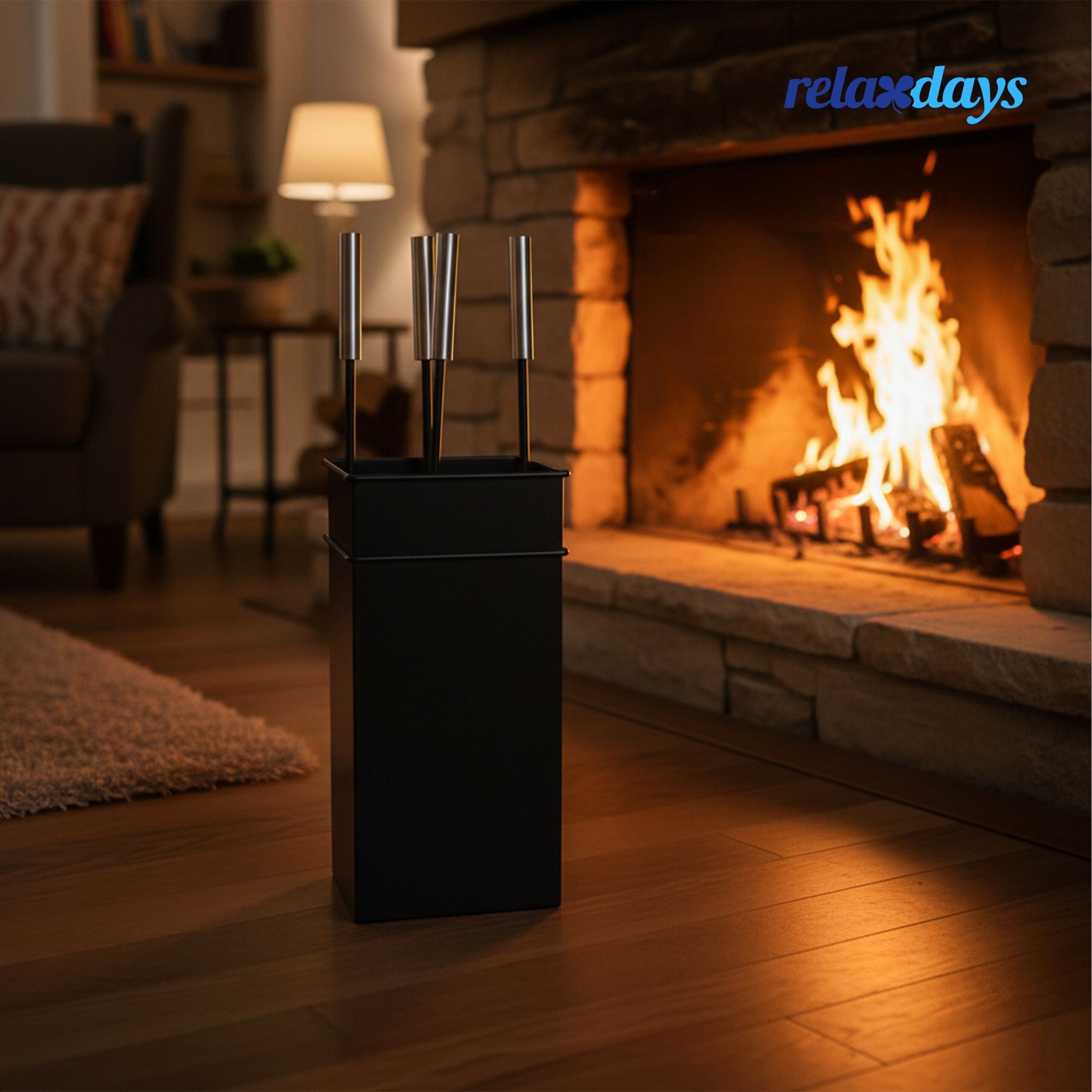 Kaminbesteck 5tlg. Schwarz-Silber von Relaxdays
