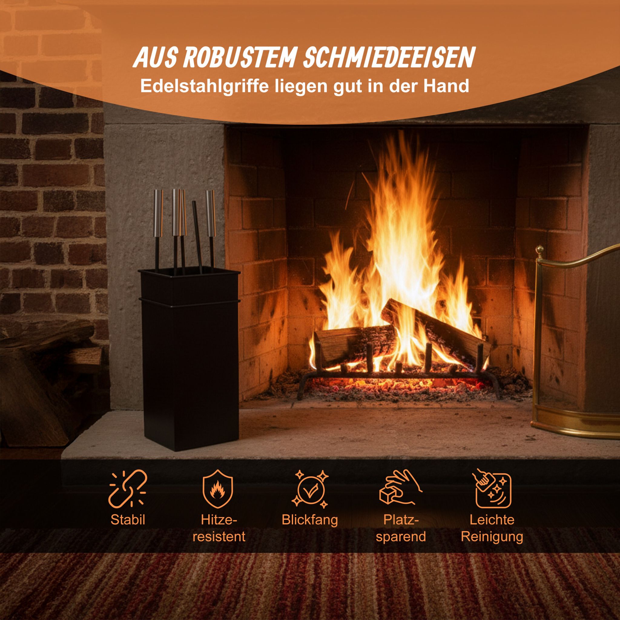 Kaminbesteck 5tlg. Schwarz-Silber von Relaxdays
