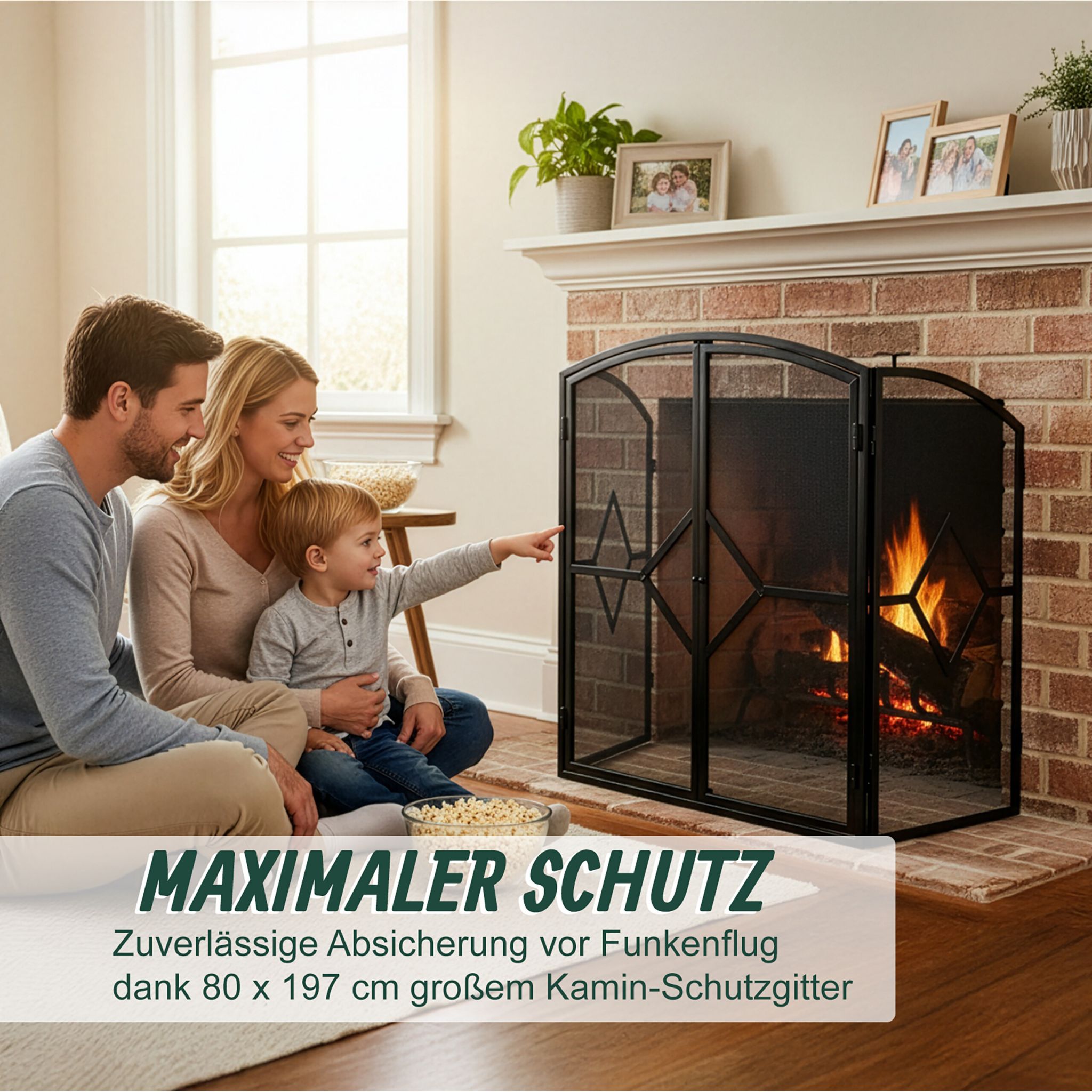 Funkenschutzgitter mit Tür 3tlg. Schwarz von Relaxdays