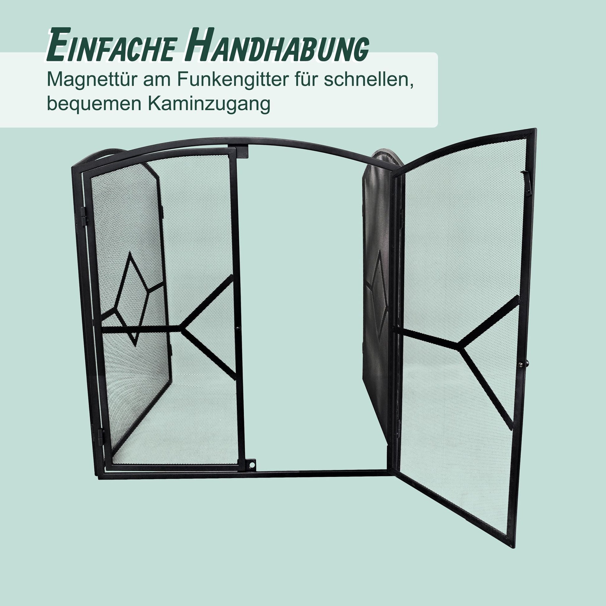 Funkenschutzgitter mit Tür 3tlg. Schwarz von Relaxdays