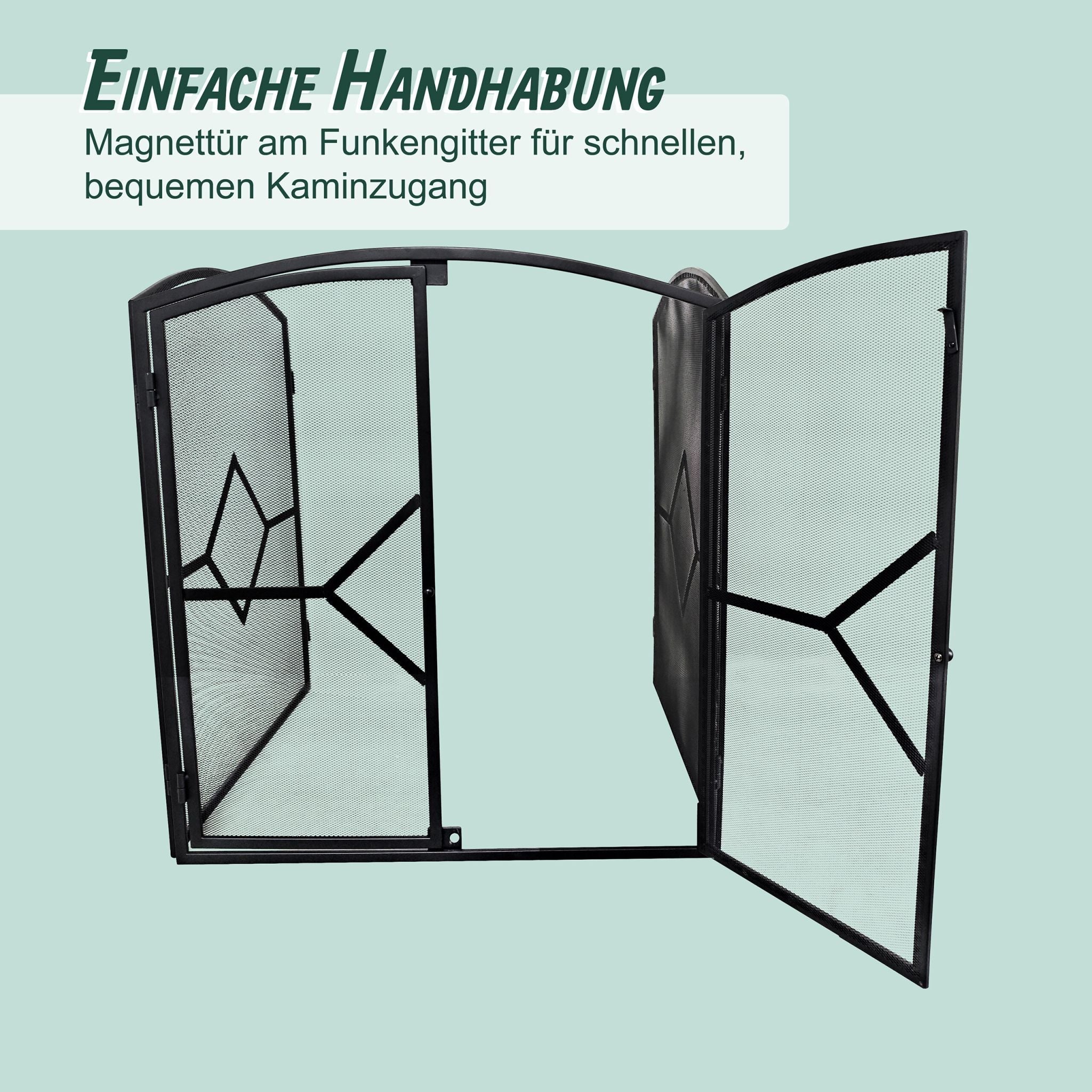 Funkenschutzgitter mit Tür 3tlg. Schwarz von Relaxdays
