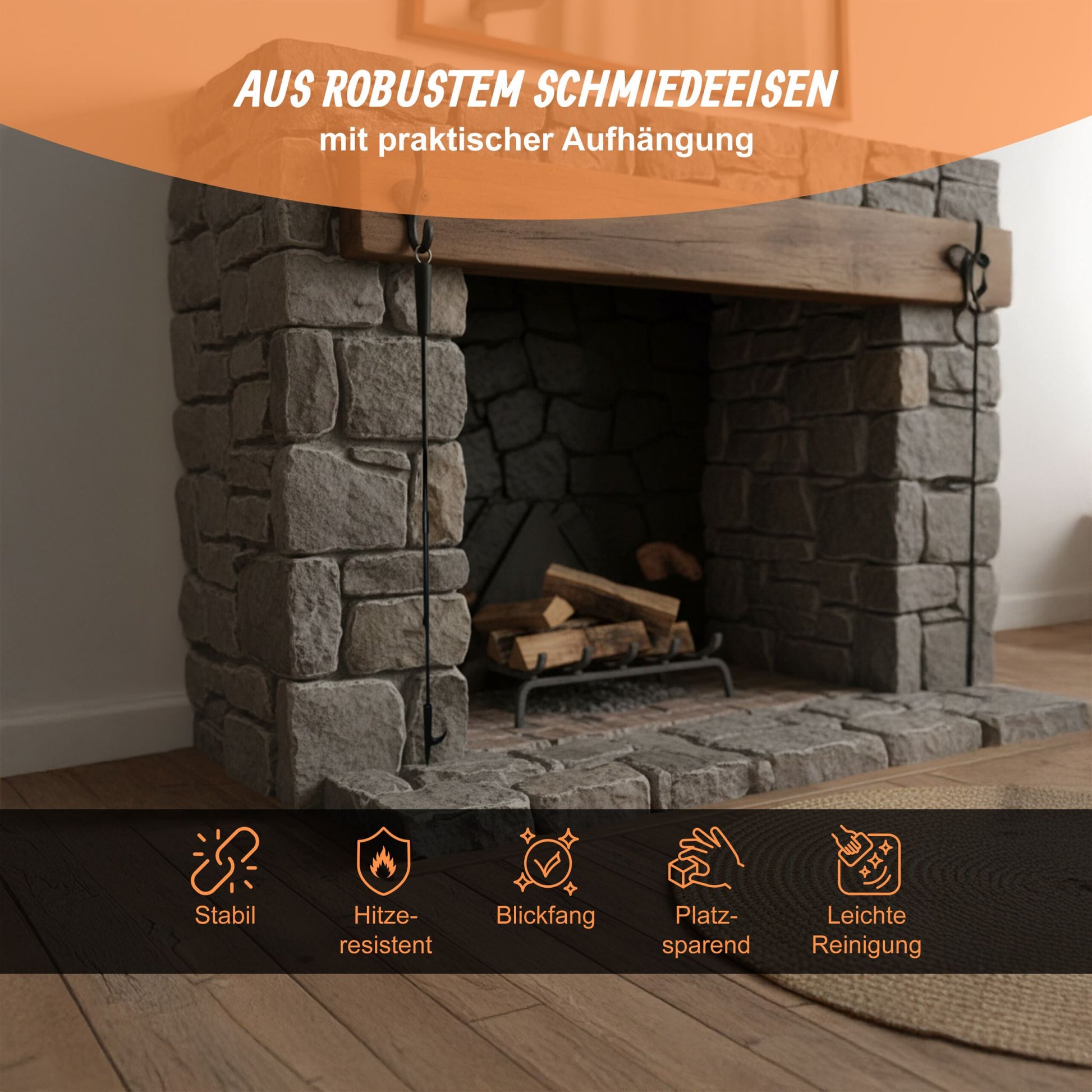 Schürhaken extra lang Schwarz von Relaxdays